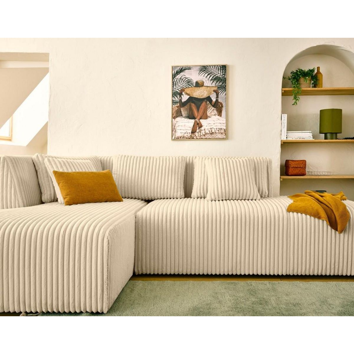 LISA DESIGN Victoire - canapé modulable d'angle gauche 4 places en velours côtelé grosses côtes