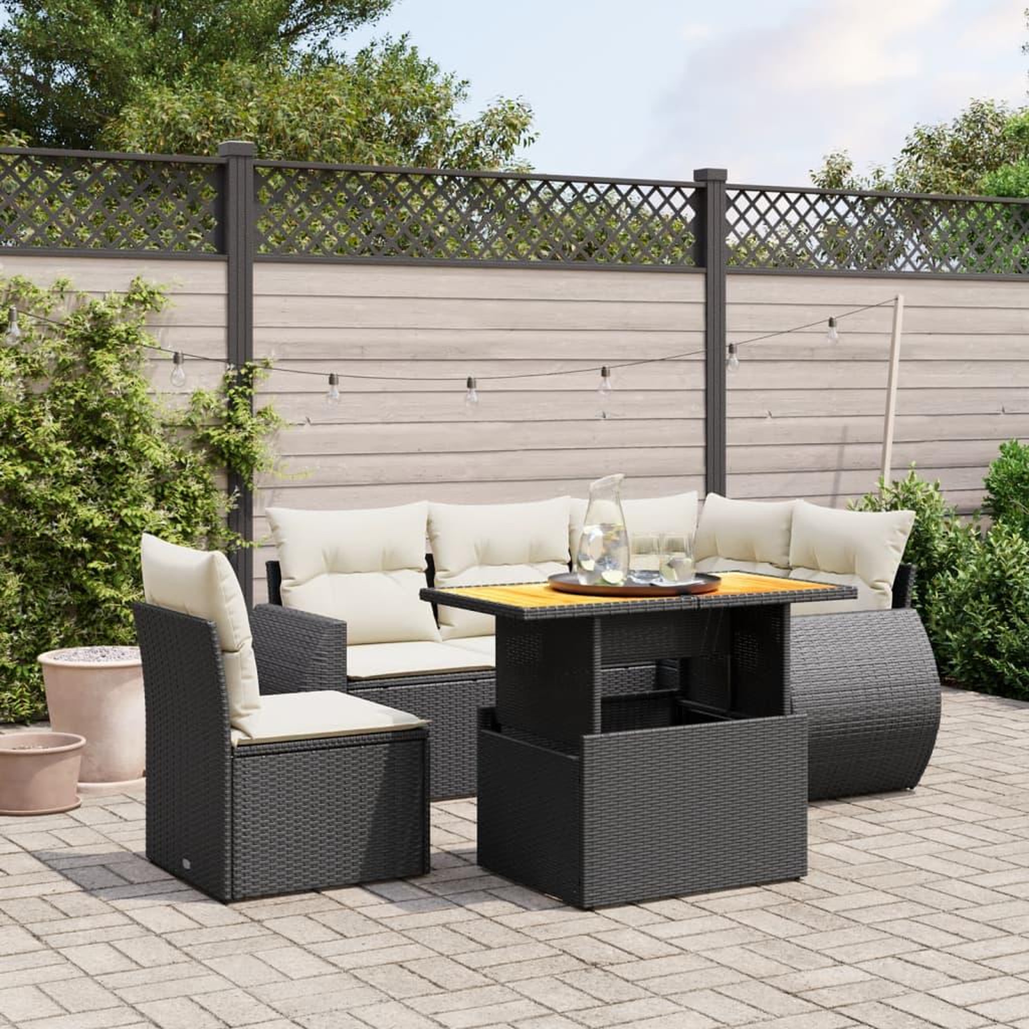 VIDAXL Salon de jardin 6 pcs avec coussins noir resine tressee