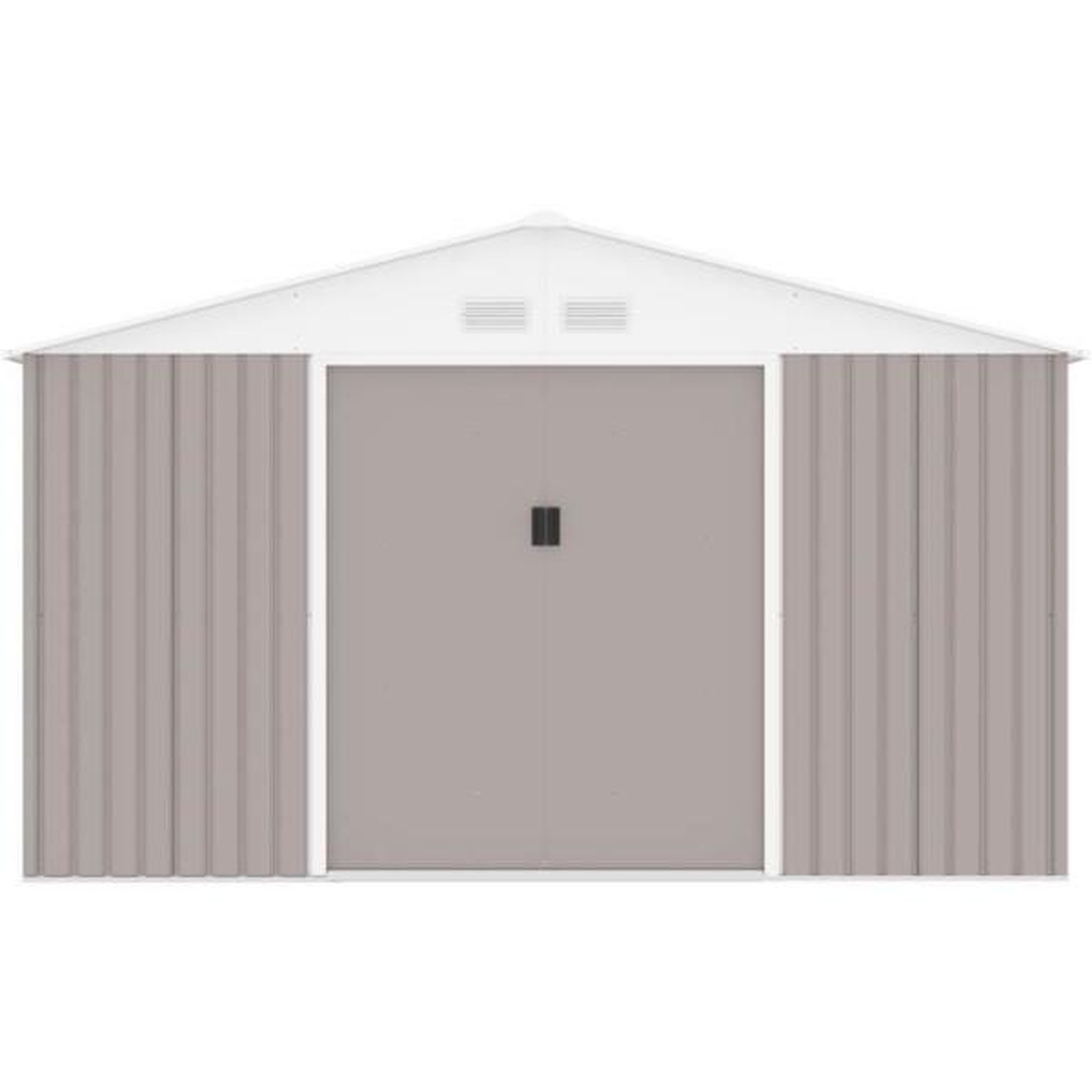 Voir la diapositive 3 : MARKET24 SATURNE Abri de jardin en métal 15,16 m² - 340 x 446 x 210 - Kit d'ancrage inclus, 2 portes coulissantes - Taupe
