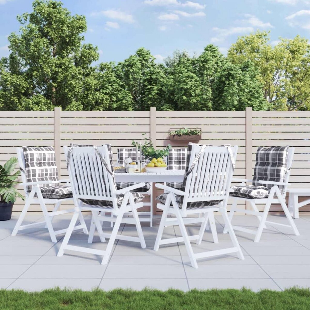 VIDAXL Coussins de chaise a dossier bas lot de 6 motif a carreaux gris