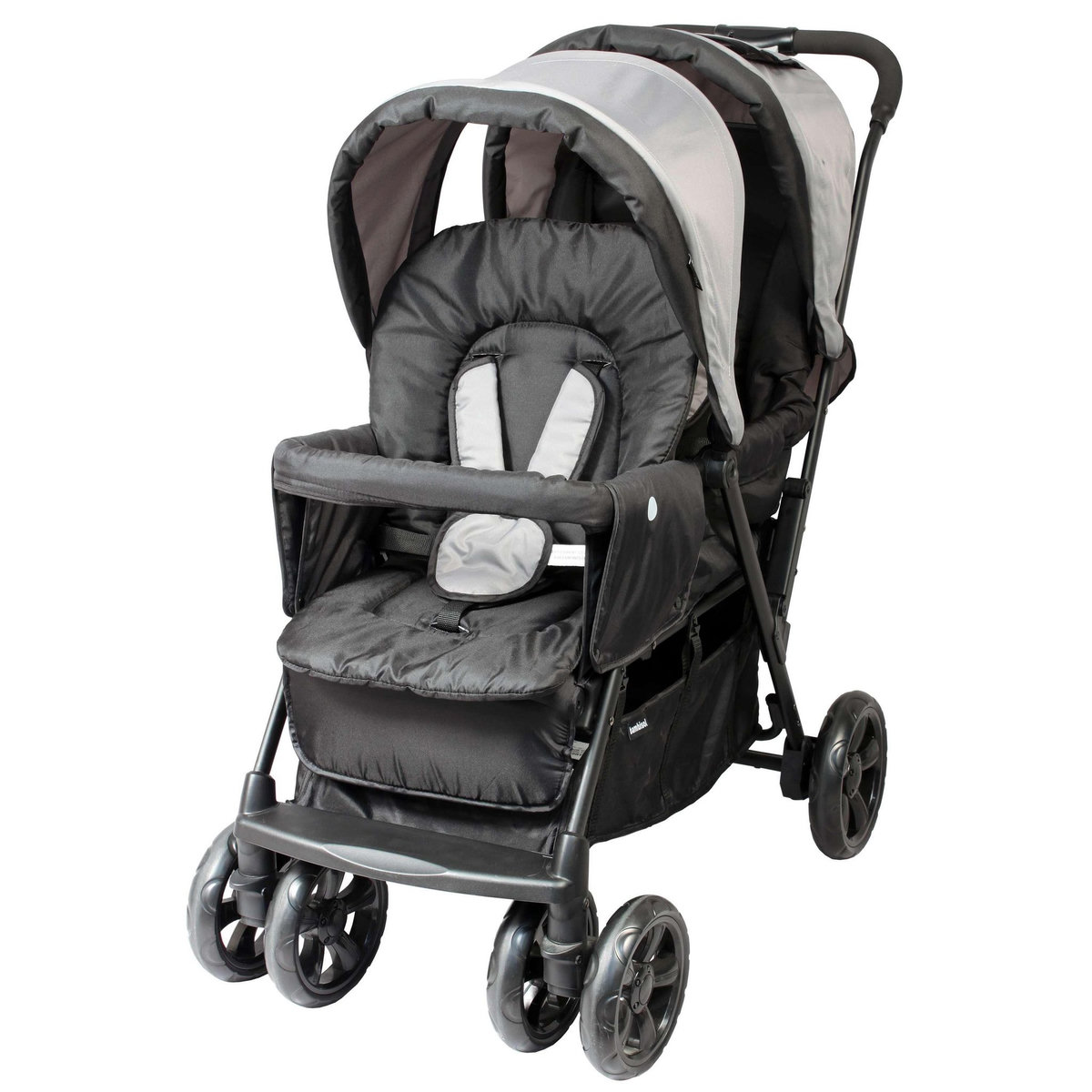 BAMBISOL Bambisol Poussette Double enfants rapprochés | Habillage Pluie | Noir Gris