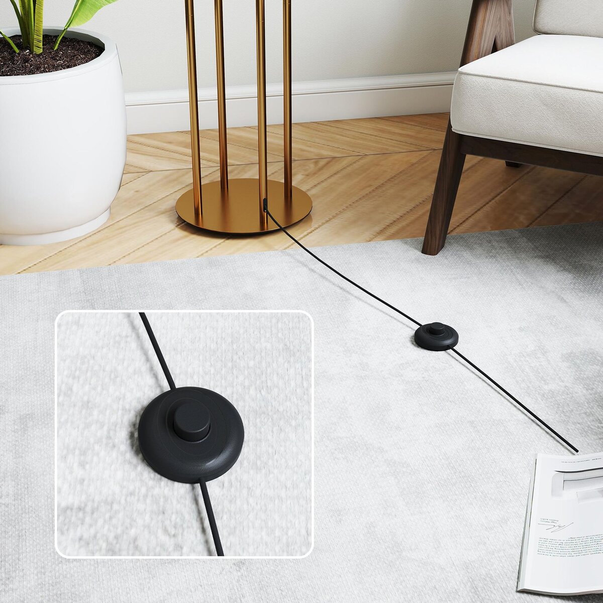 HOMCOM Lampadaire design métal doré 4 pieds base abat-jour circulaire lin beige dia. 38 x H.161 cm