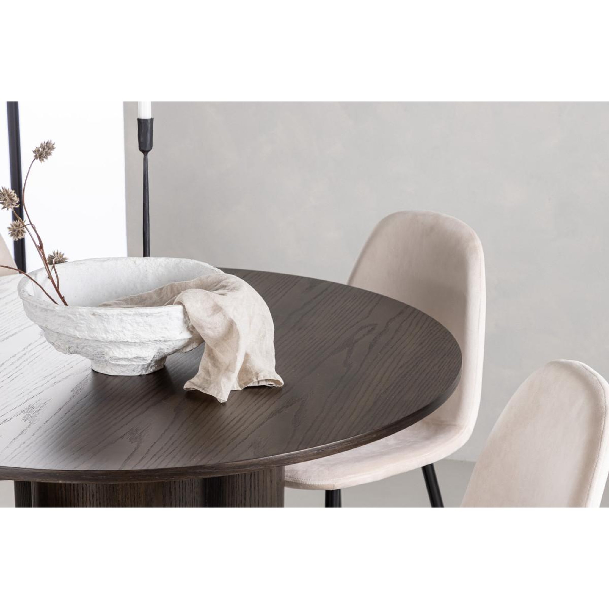Voir la diapositive 5 : Paris Prix Ensemble table à manger & 4 chaises en velours  olivia & polar  110cm moka & beige
