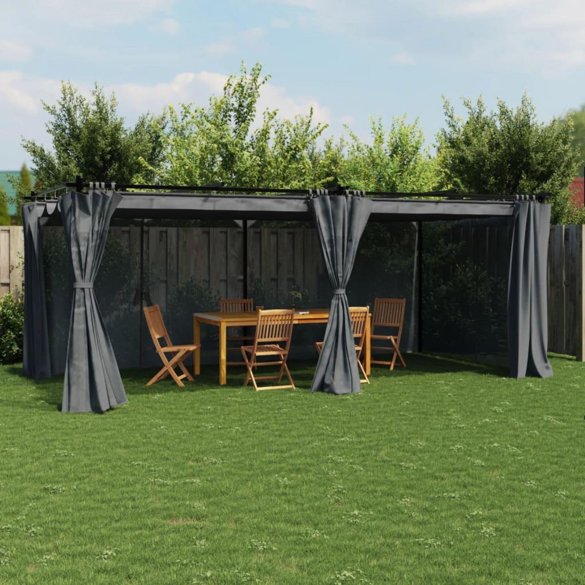 VIDAXL Tonnelle avec rideaux anthracite 6x3 m acier
