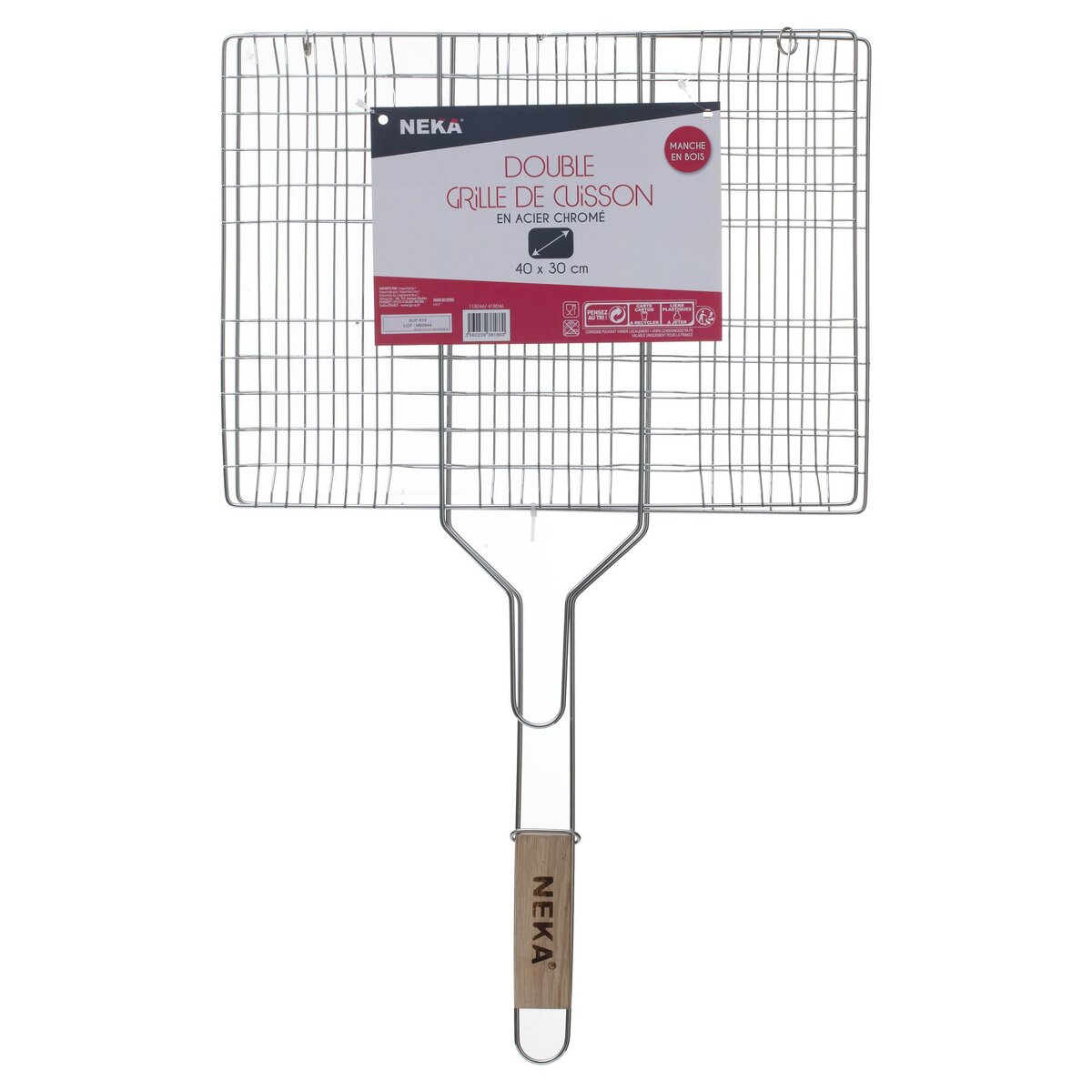 Grille BBQ rectangulaire 30 x 40 cm  chrome acier/bois 