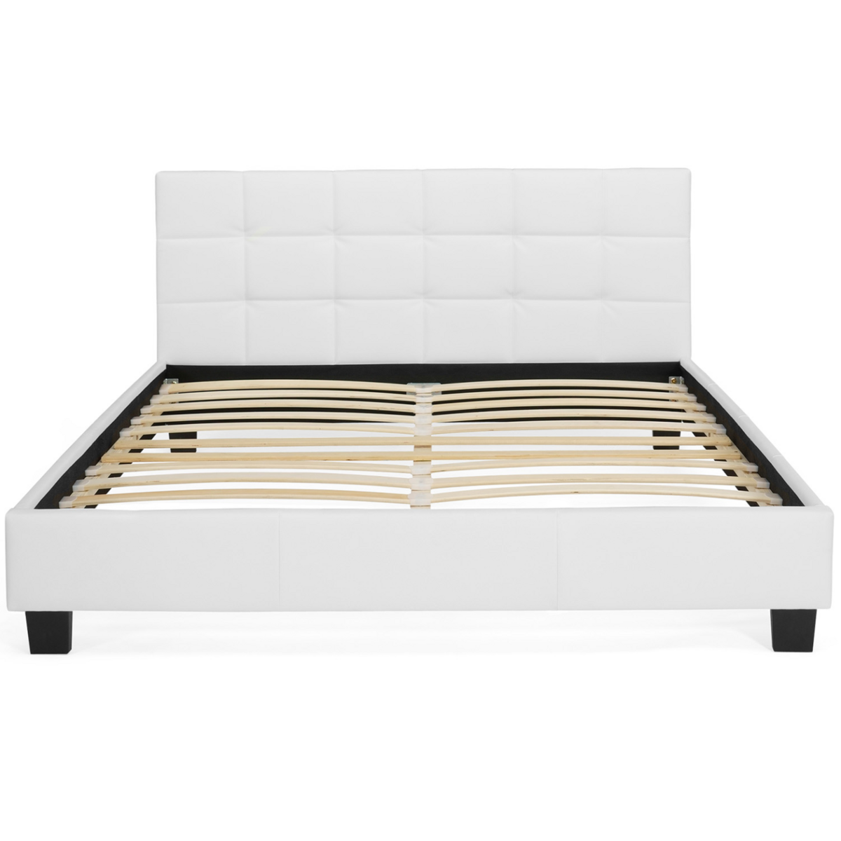 ID MARKET Lit double CHARLOTTE avec tête de lit et sommier 160 x 200 cm PVC blanc