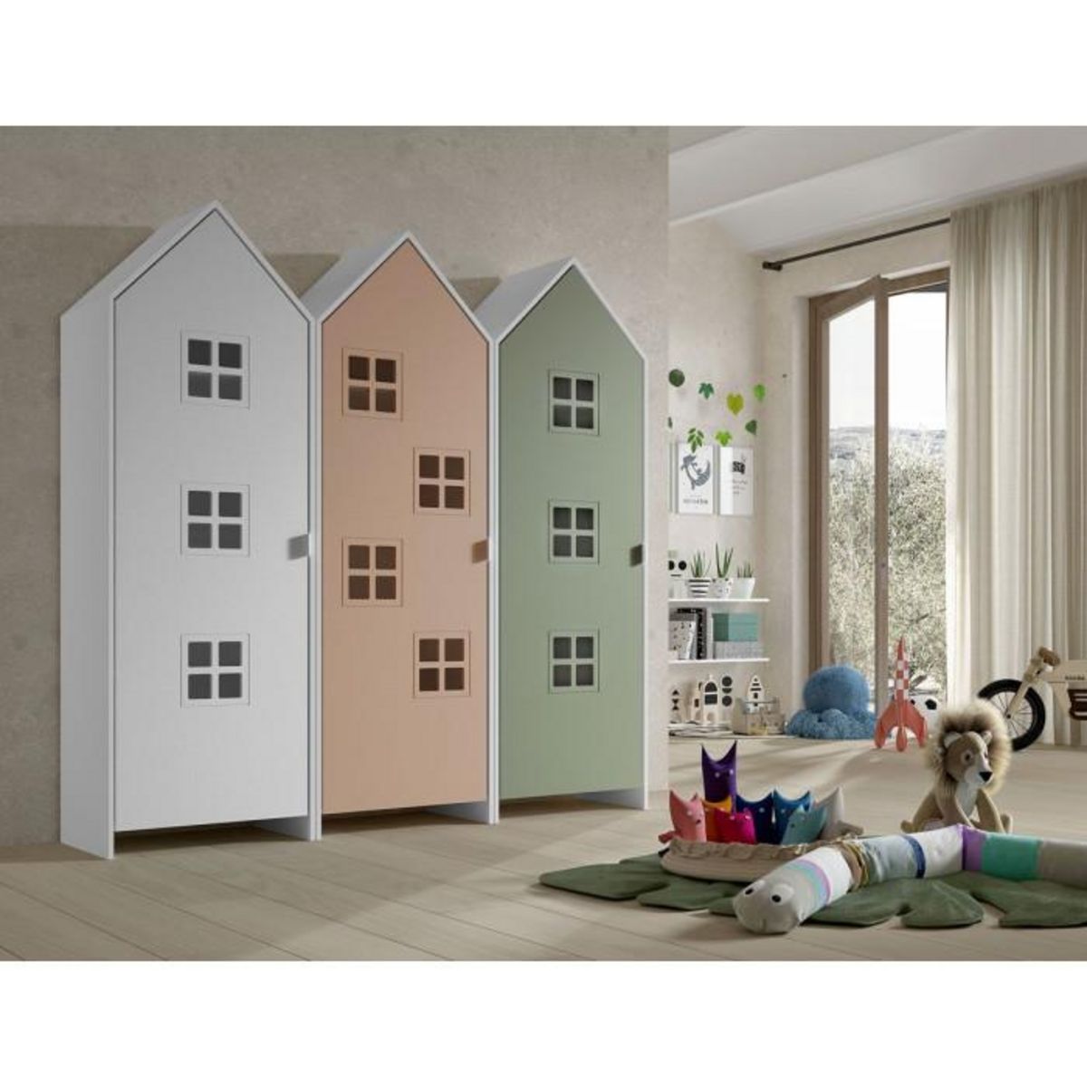Paris Prix Pack - 3 Armoires Enfant  Casami Bruges  171cm Blanc, Rose & Vert