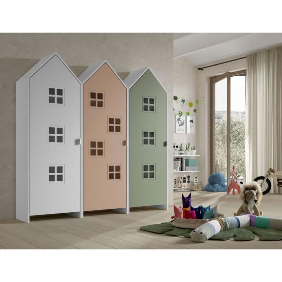 Paris Prix Pack - 3 Armoires Enfant  Casami Bruges  171cm Blanc, Rose & Vert