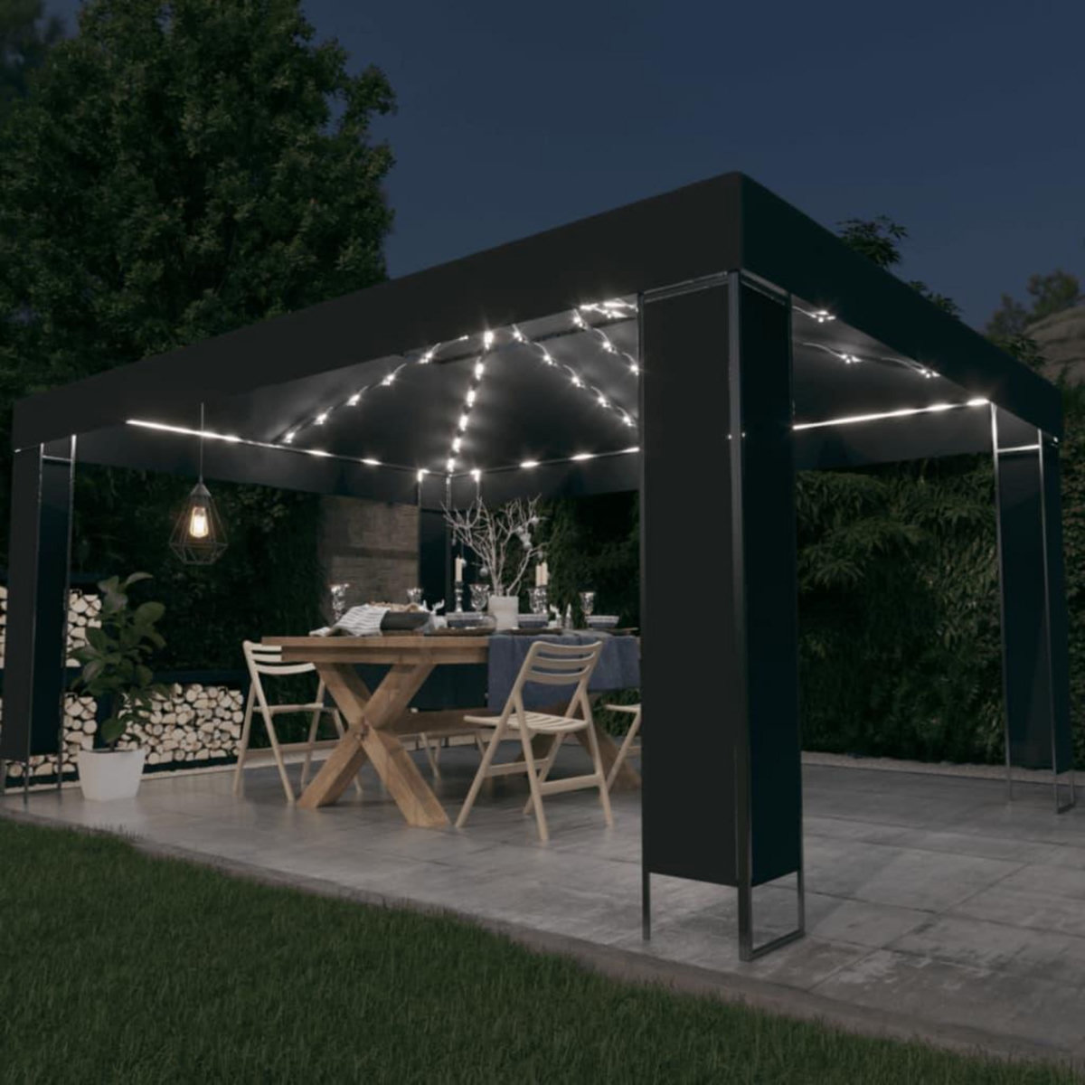 VIDAXL Tonnelle avec guirlande lumineuse a LED 3x4 m Anthracite