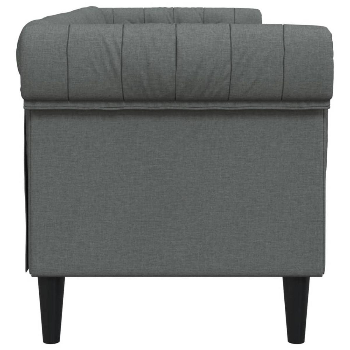 VIDAXL Canape Chesterfield 3 places gris fonce tissu