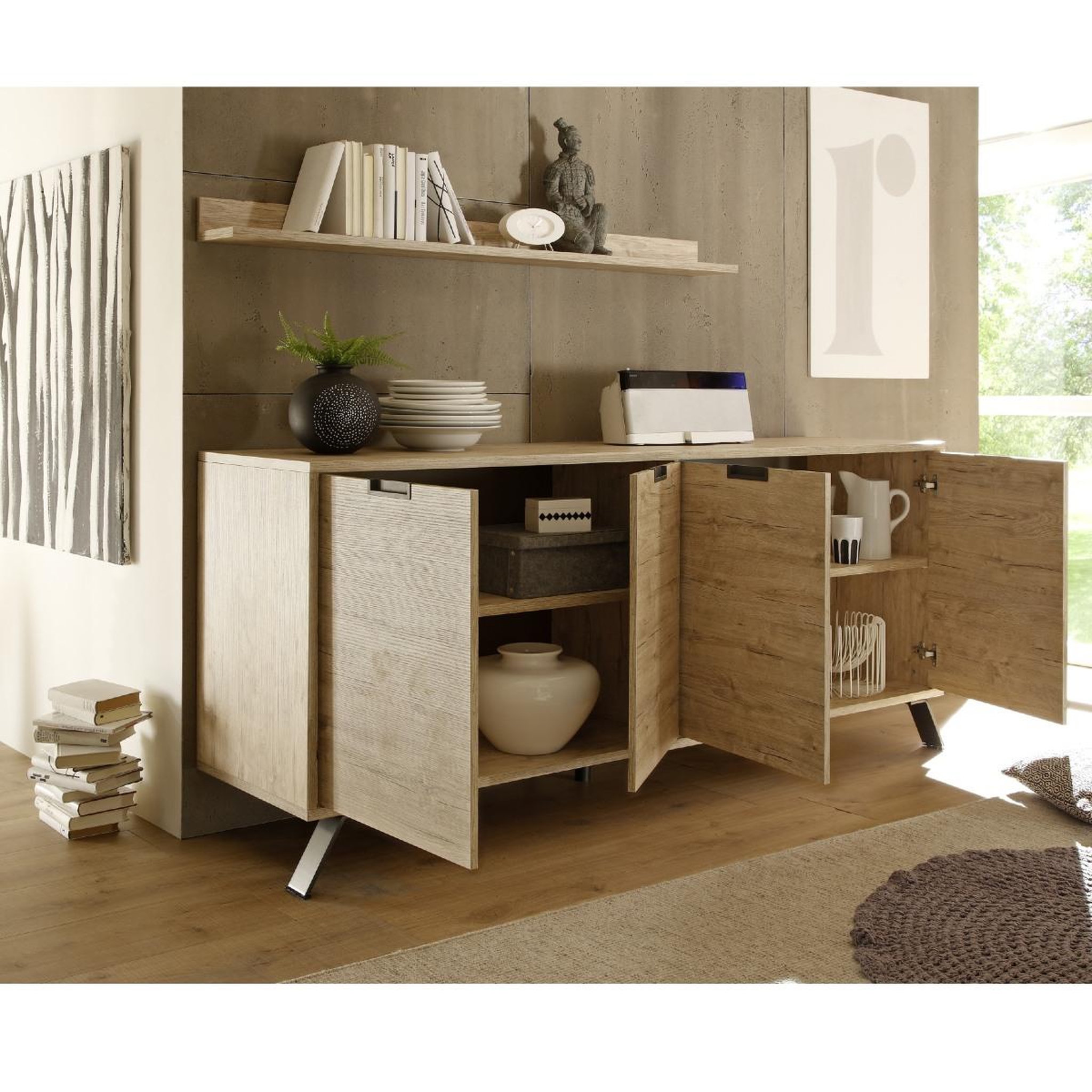 Voir la diapositive 3 : JLC KREATION Buffet moderne en bois 4 portes 210cm DIANA