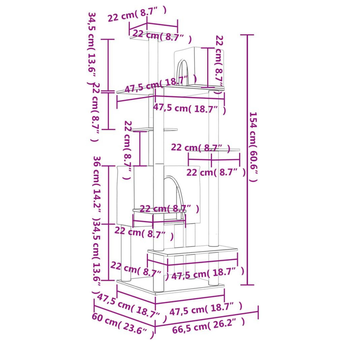 VIDAXL Arbre a chat avec griffoirs en sisal Gris fonce 154 cm