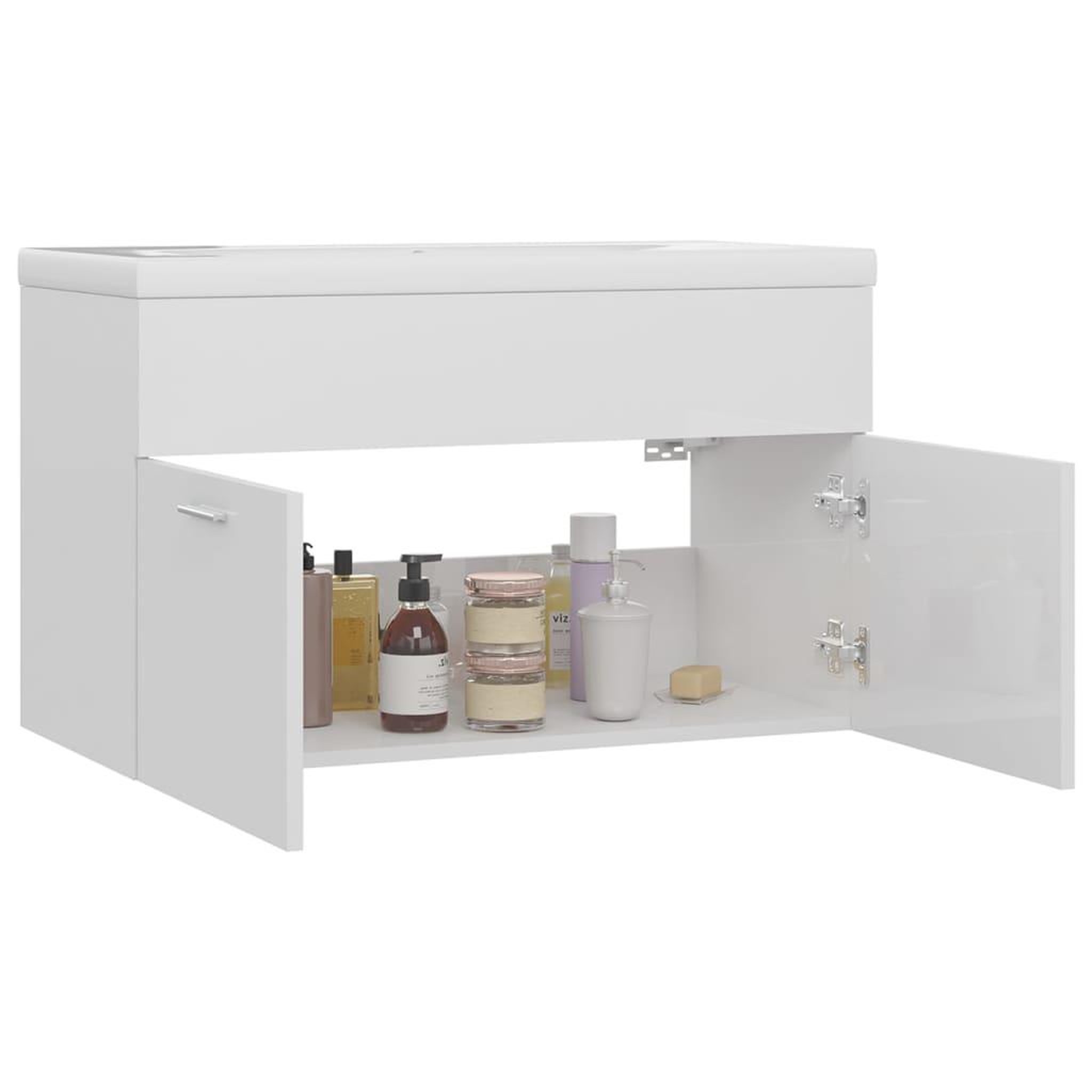 Voir la diapositive 4 : VIDAXL Armoire d'evier avec lavabo integre Blanc brillant Agglomere