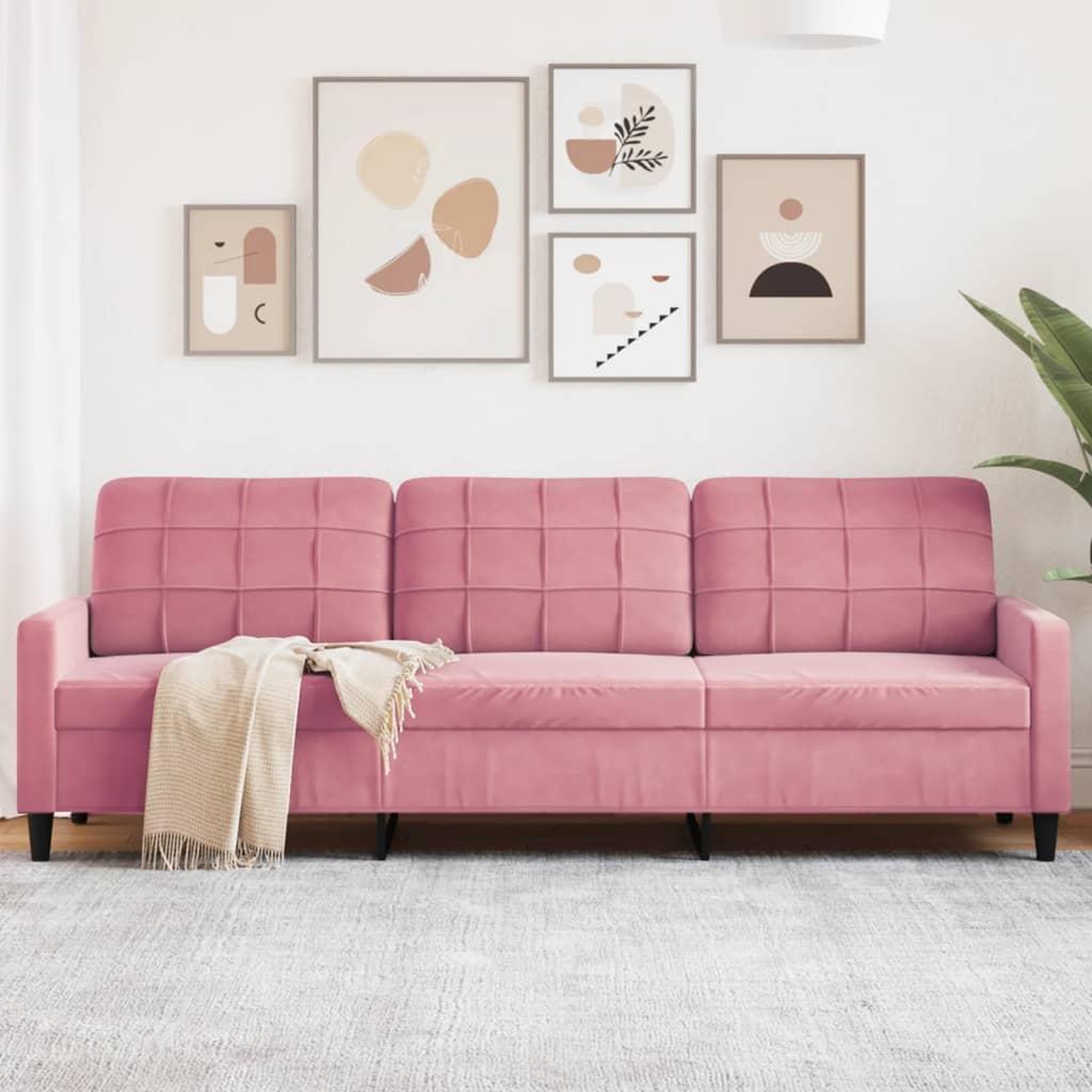 VIDAXL Canape a 3 places Rose 210 cm Velours