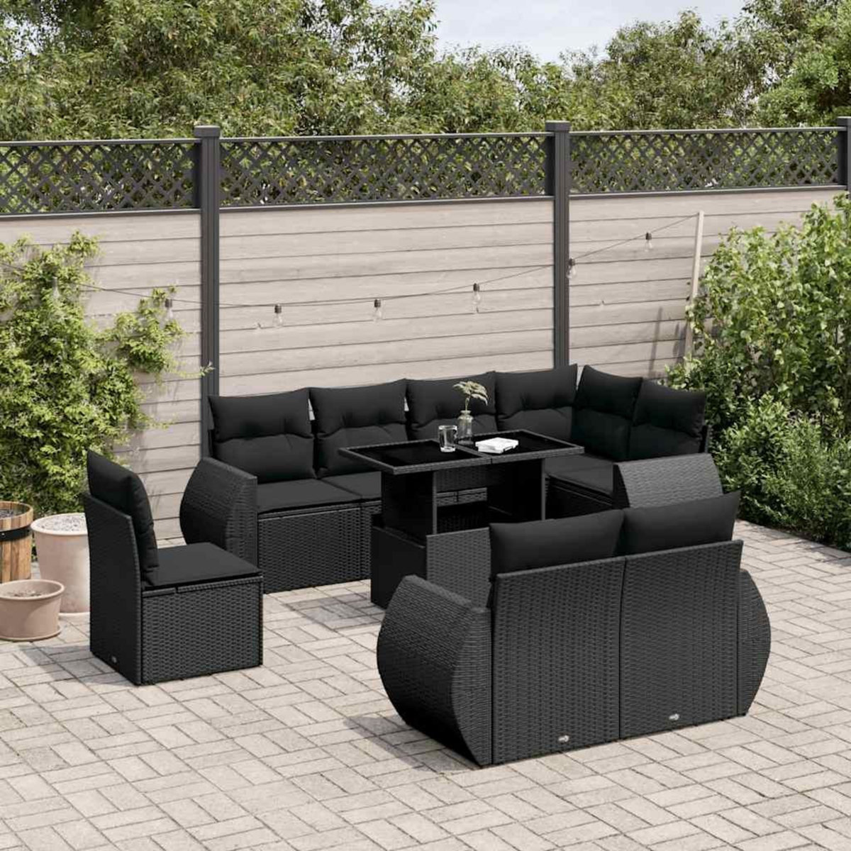 VIDAXL Salon de jardin 9 pcs avec coussins noir resine tressee