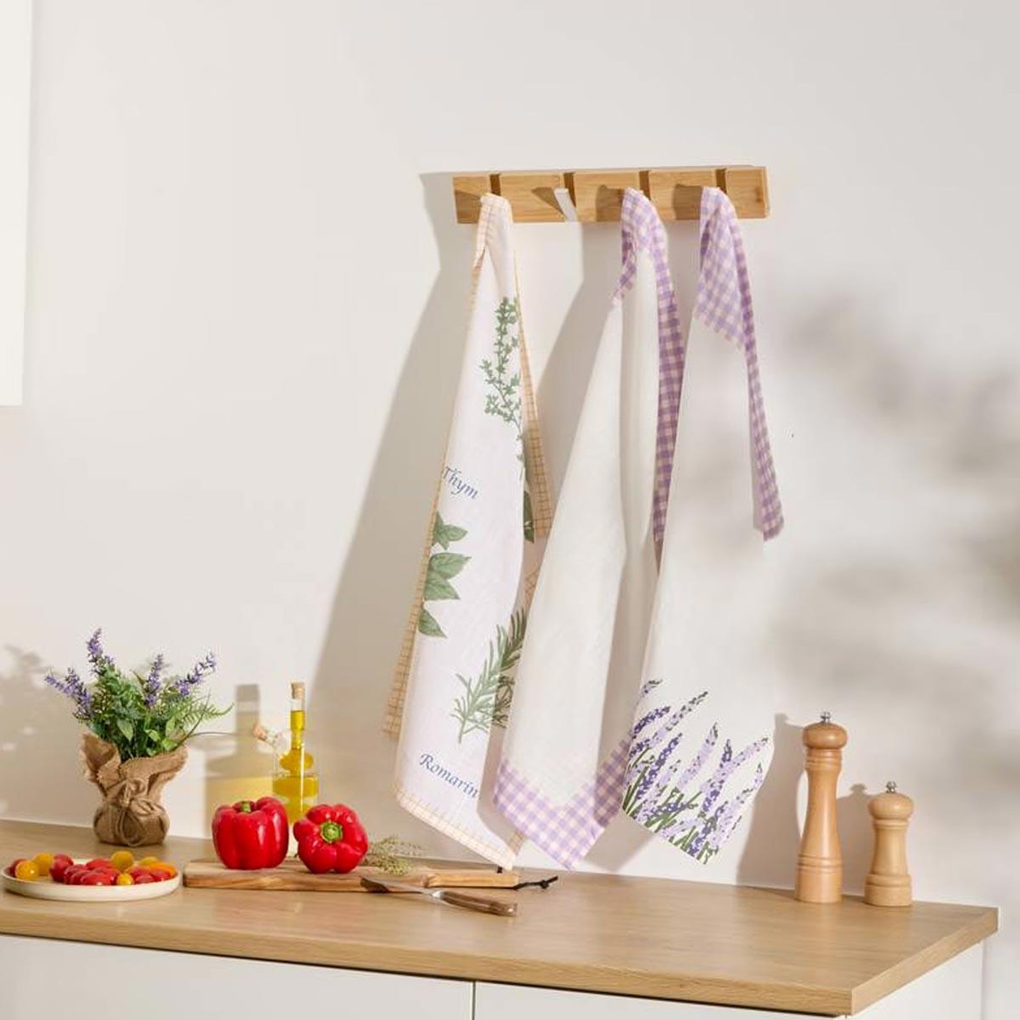 Voir la diapositive 5 : ATMOSPHERA Lot de 3 torchons  garrigue  45x70cm blanc