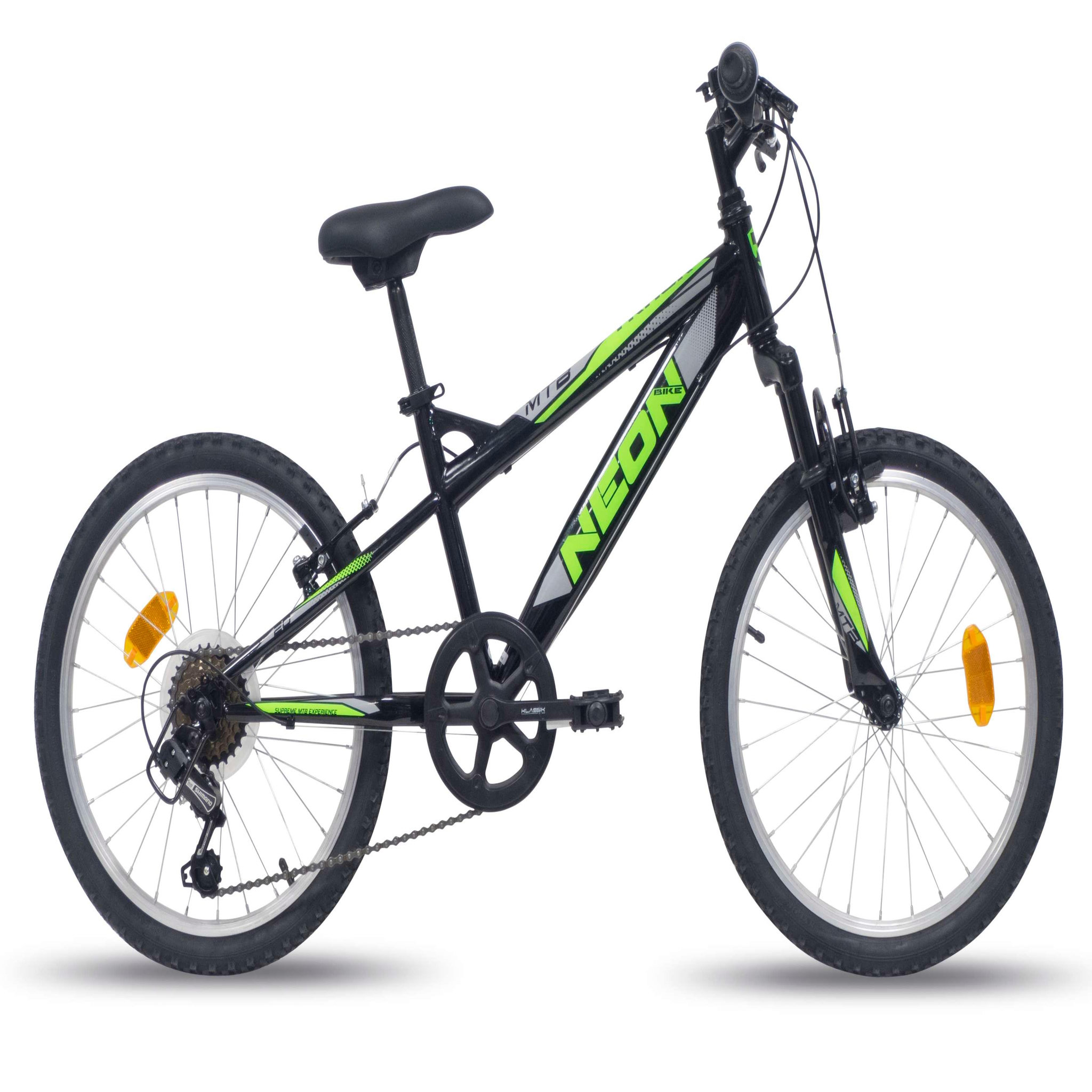 Vélo enfant (120/140 cm - VTT 20''  cadre rigide en acier - fourche télescopique - 6 vitesses avec dérailleur Shimano TY21, poignée tournante & Freins V-Brake
