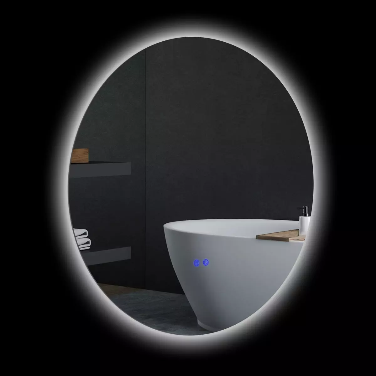 KLEANKIN Miroir rond lumineux LED de salle de bain 70 cm avec éclairage interrupteur tactile système antibuée miroir mural LED à luminosité réglable 35 W gris