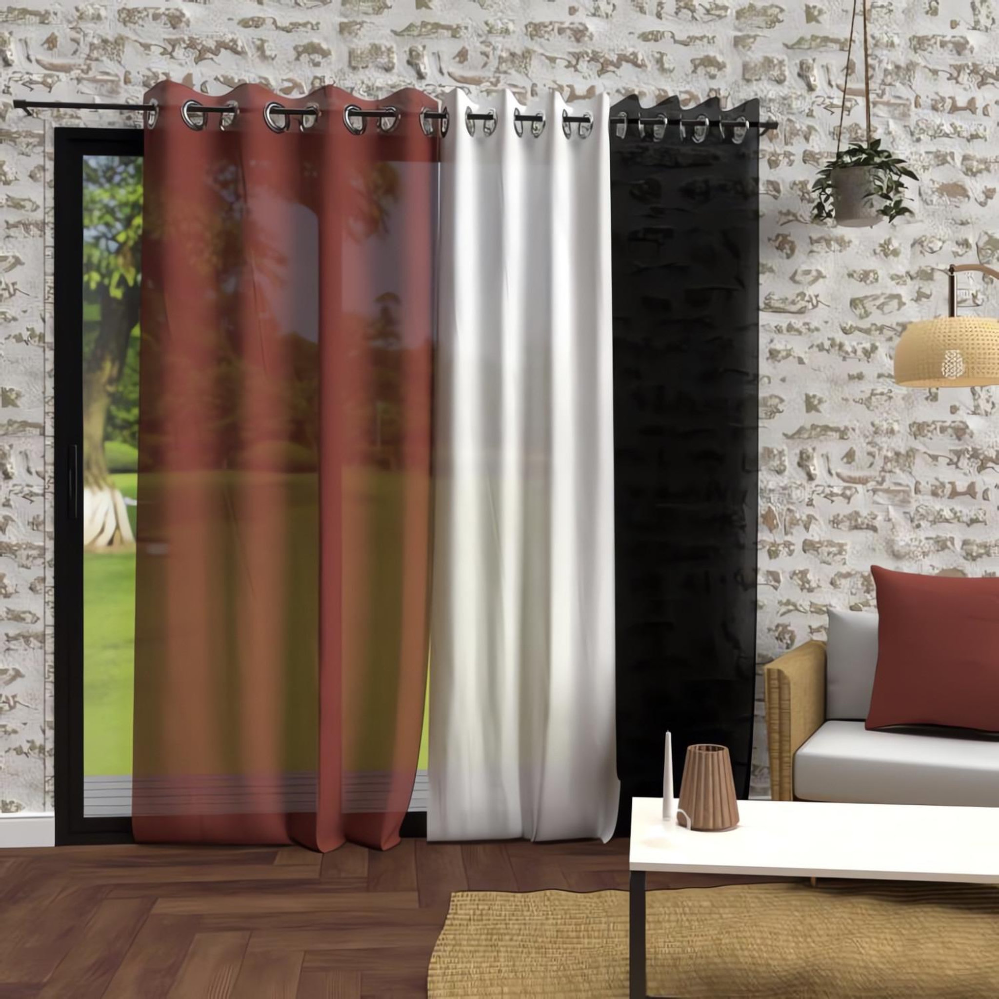 Voir la diapositive 2 : SOLEIL D'OCRE Voile à oeillets effet froissé 135x250 cm BOHEME, par Soleil d'Ocre