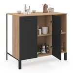 ID MARKET Table de bar îlot CINA 100 cm bois noir et plateau façon hêtre