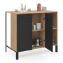 Voir la diapositive 1 : ID MARKET Table de bar îlot CINA 100 cm bois noir et plateau façon hêtre