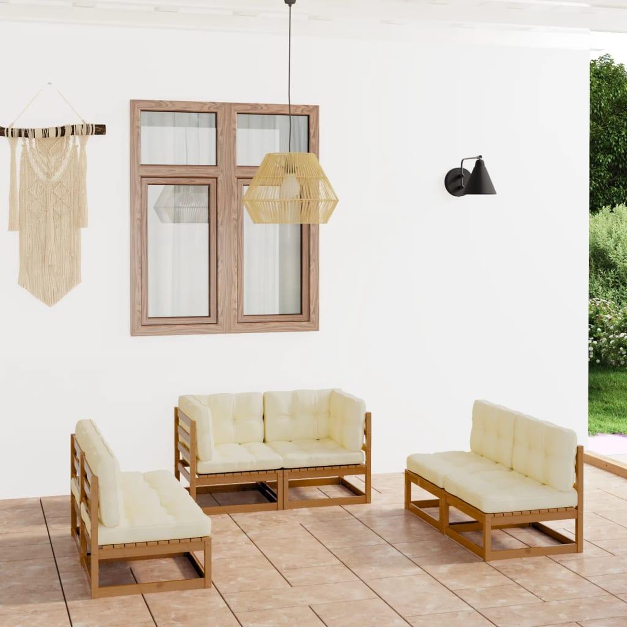 Voir la diapositive 1 : VIDAXL Salon de jardin 6 pcs avec coussins Bois de pin massif