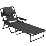 OUTSUNNY Bain de soleil transat pliable inclinable - coussins, espace tête - acier noir polyester antracite