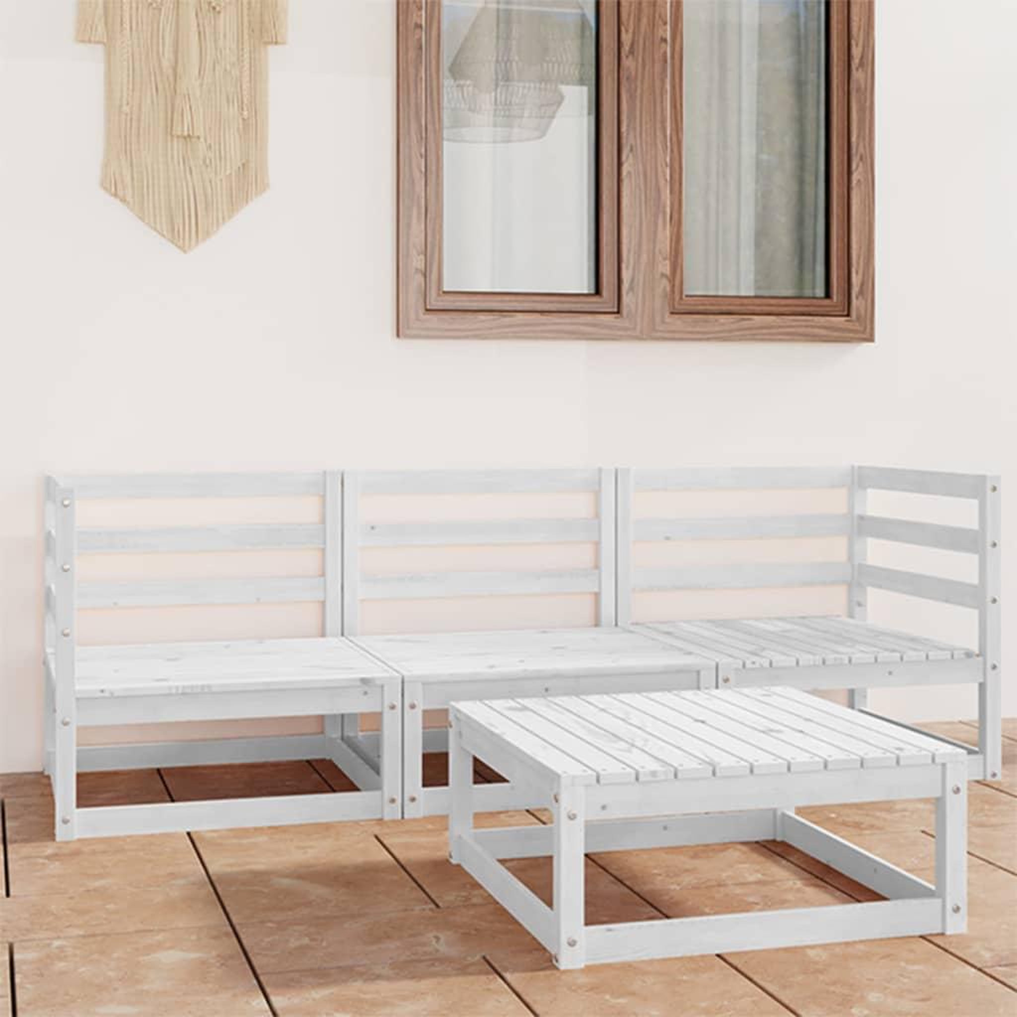 Voir la diapositive 1 : VIDAXL Salon de jardin 4 pcs Blanc Bois de pin massif