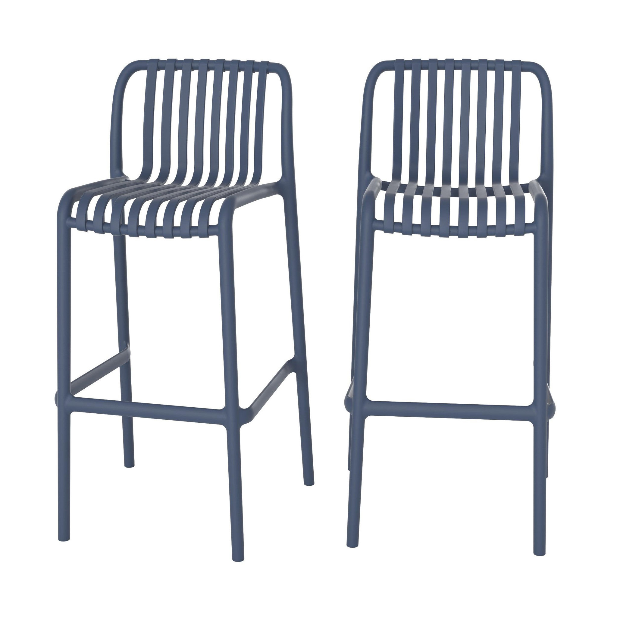 MAISON PAVANE Lot de 2 chaises de bar de jardin 76 cm en plastique bleu marine-duli