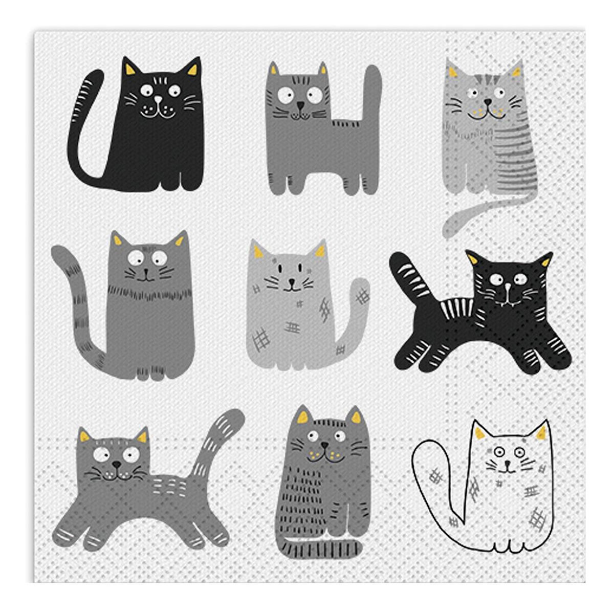 Paris Prix Lot de 20 Serviettes en Papier  Chats  33x33cm Gris