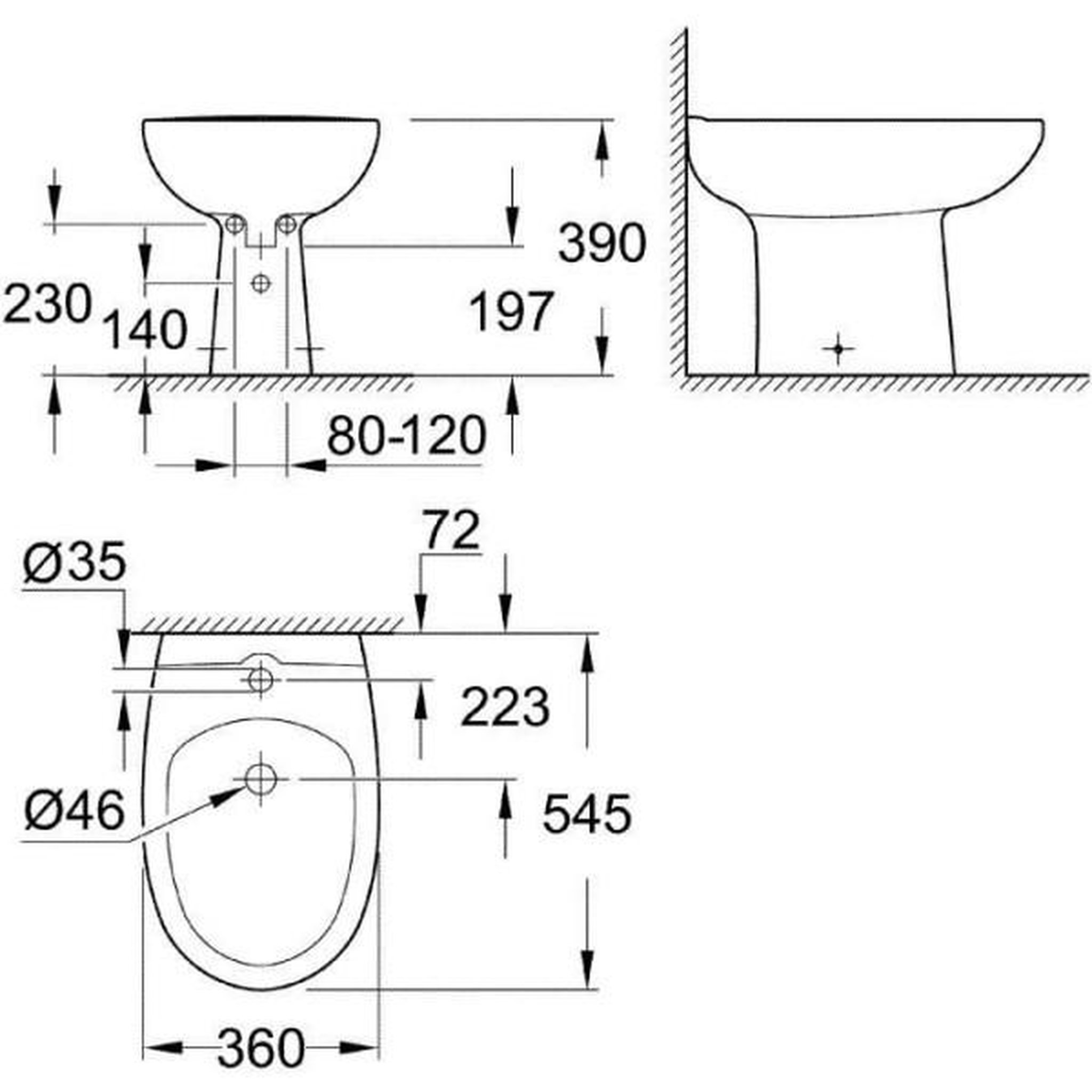Voir la diapositive 3 : Grohe Bidet a poser grohe - largeur 360 mm - matériau céramique sanitaire - hauteur 390 mm - profondeur 545 mm