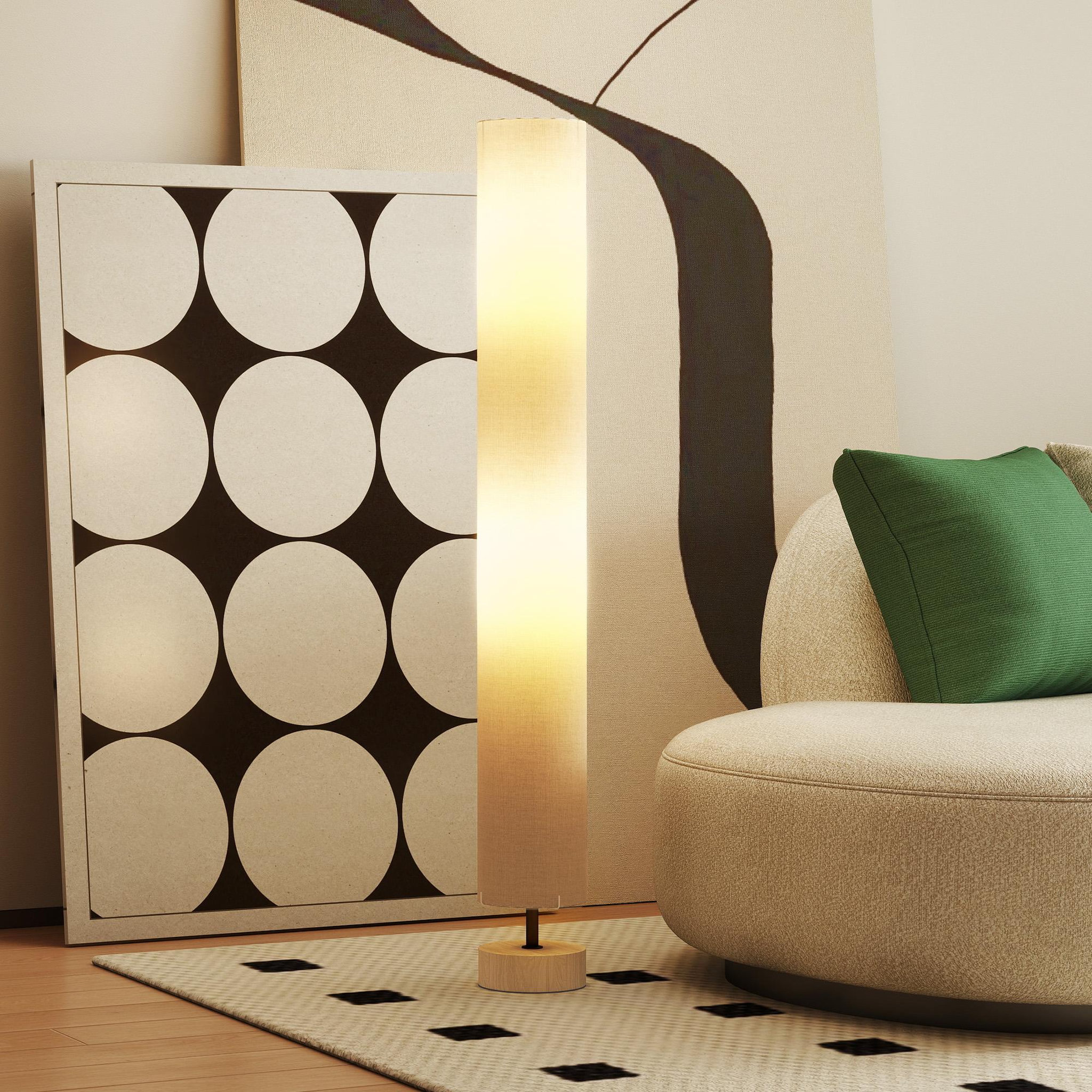 Voir la diapositive 4 : HOMCOM Lampadaire colonne sur pied bois contemporain H.120 cm abat-jour lin gris