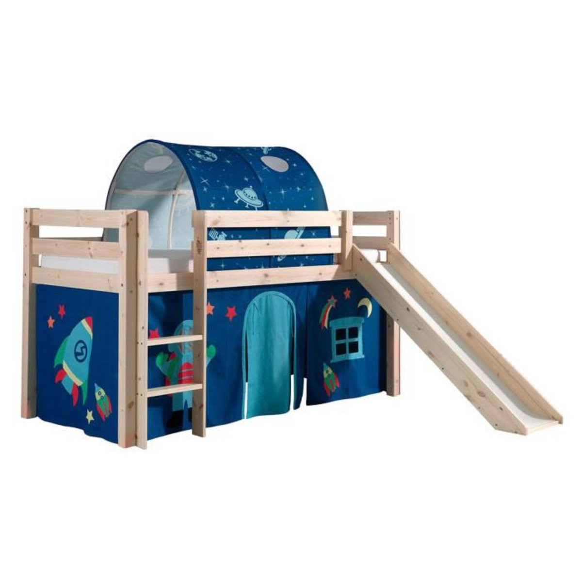 Paris Prix Pack - Lit Enfant, Toboggan, Tente & Tunnel  Pino Astronaute II  Naturel