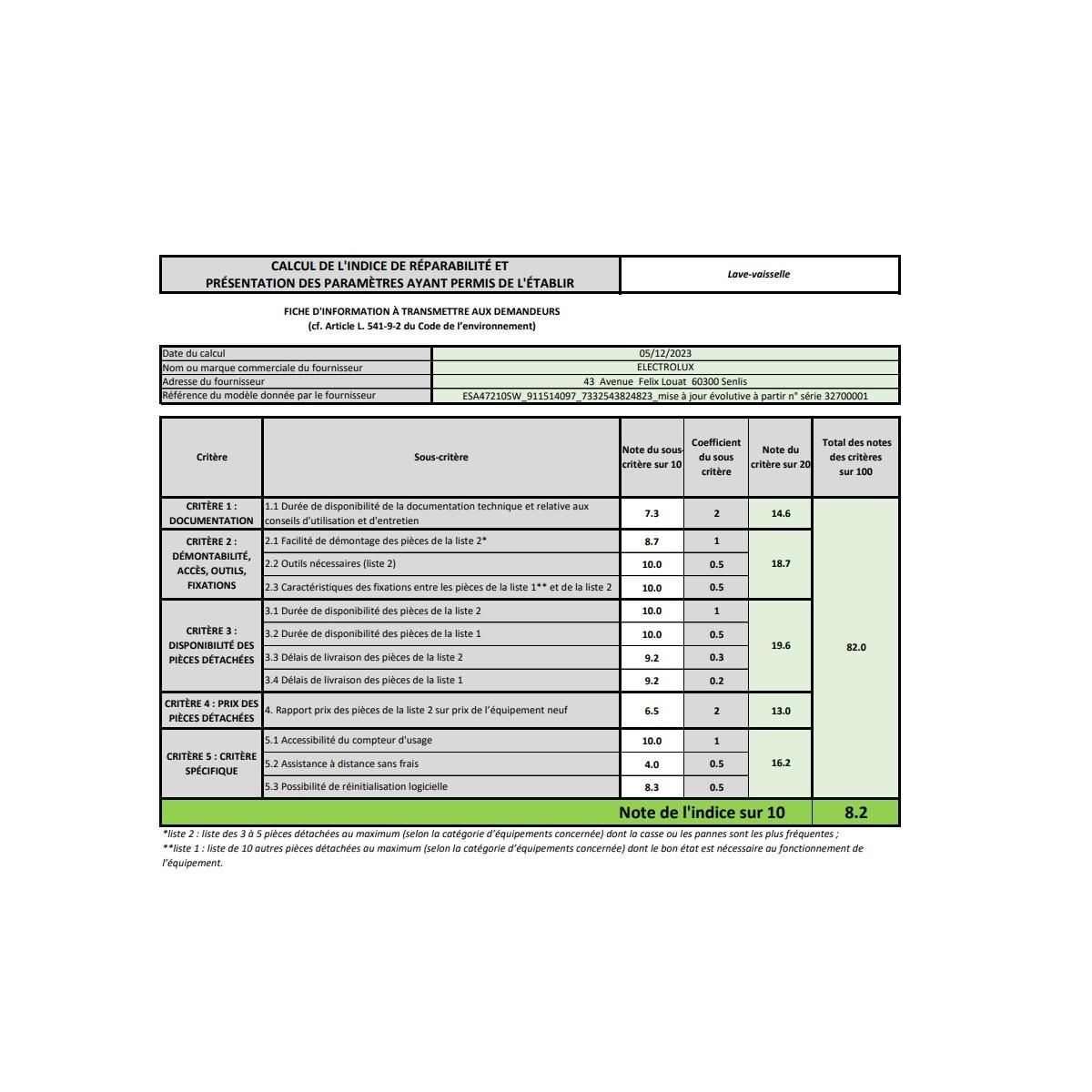 ELECTROLUX Lave-vaisselle 60cm 13 couverts 44db - ESA47210SW