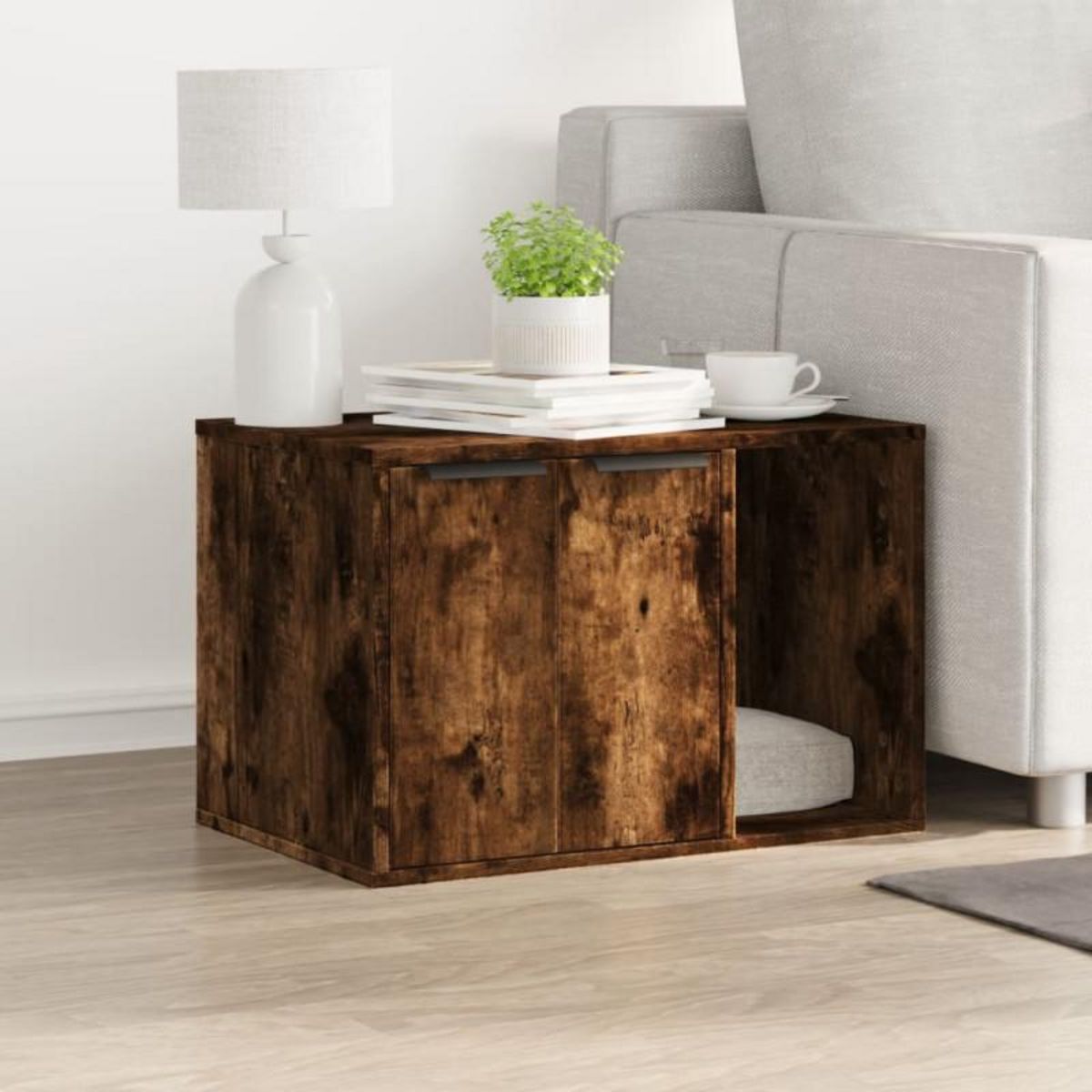 VIDAXL Meuble de bac à litière pour chat chêne fumé bois d ingénierie