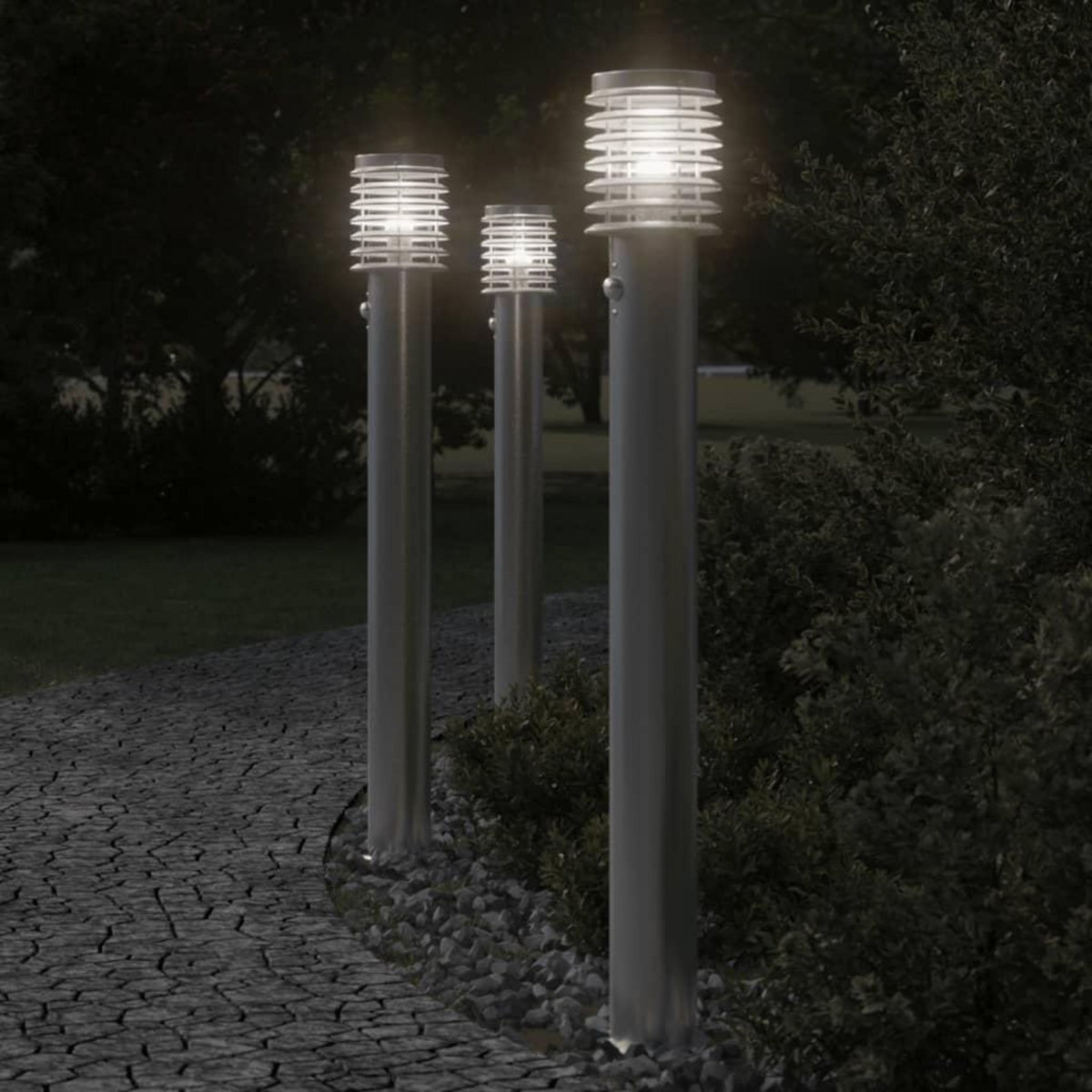 VIDAXL Lampadaires d'exterieur avec capteurs 3 pcs acier inoxydable