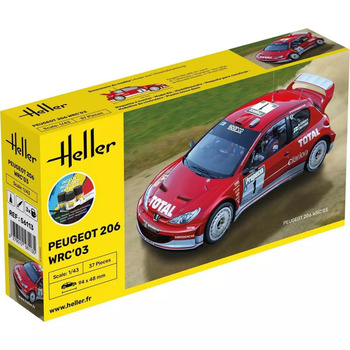 Heller Maquette voiture : Starter Kit : Peugeot 206 WRC'03