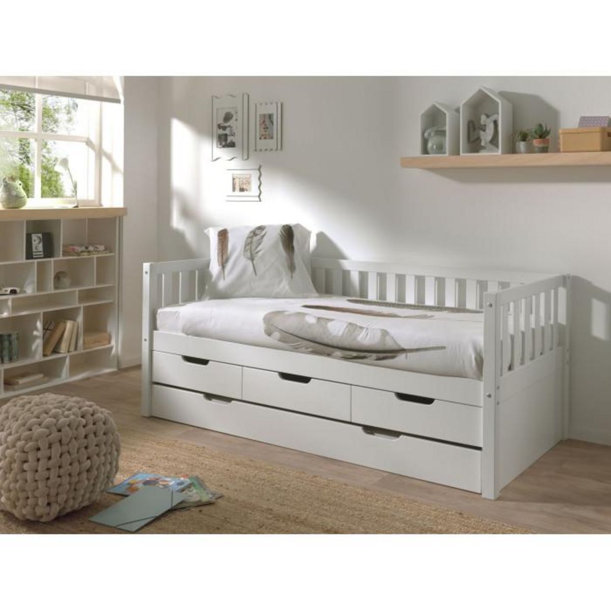 Paris Prix Pack - Lit Capitaine Enfant & Tiroir de Lit  Fritz  90x200cm Blanc