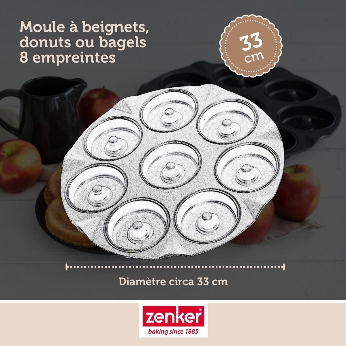 ZENKER Set pâtisserie avec moule à 8 beignets 33 cm en acier, 2 bols à mixer, verre mesureur et spatule Zenker