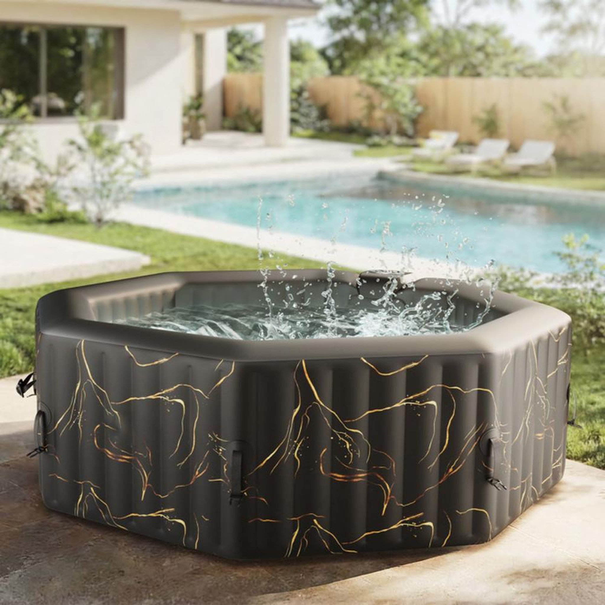 Voir la diapositive 3 : RELX TIME Spa gonflable octogonal 4-6 places avec LED, 130 jets et chauffage jusqu'à 40°C