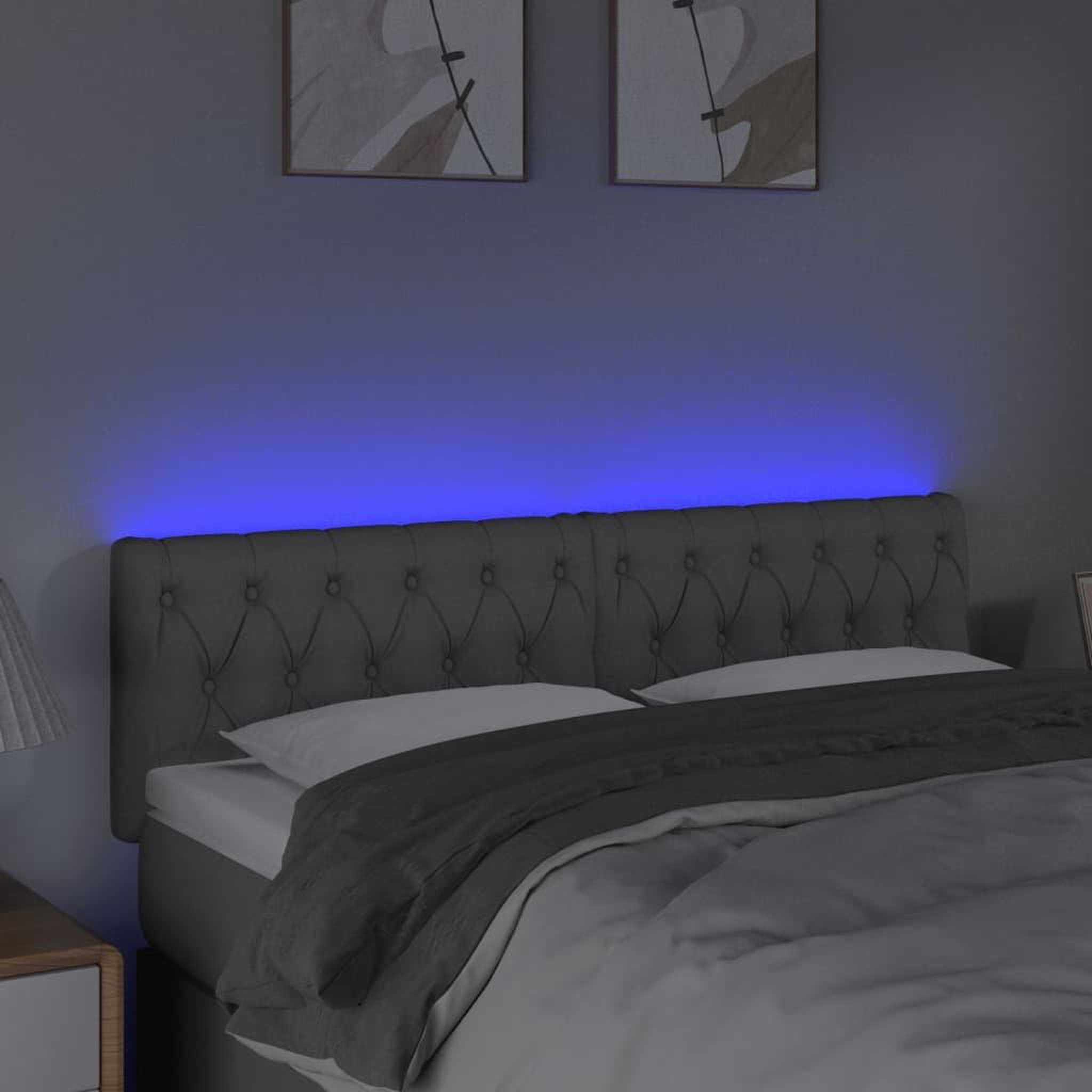 Voir la diapositive 3 : VIDAXL Tete de lit a LED Gris clair 144x7x78/88 cm Tissu
