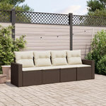 VIDAXL Salon de jardin 4 pcs avec coussins marron resine tressee