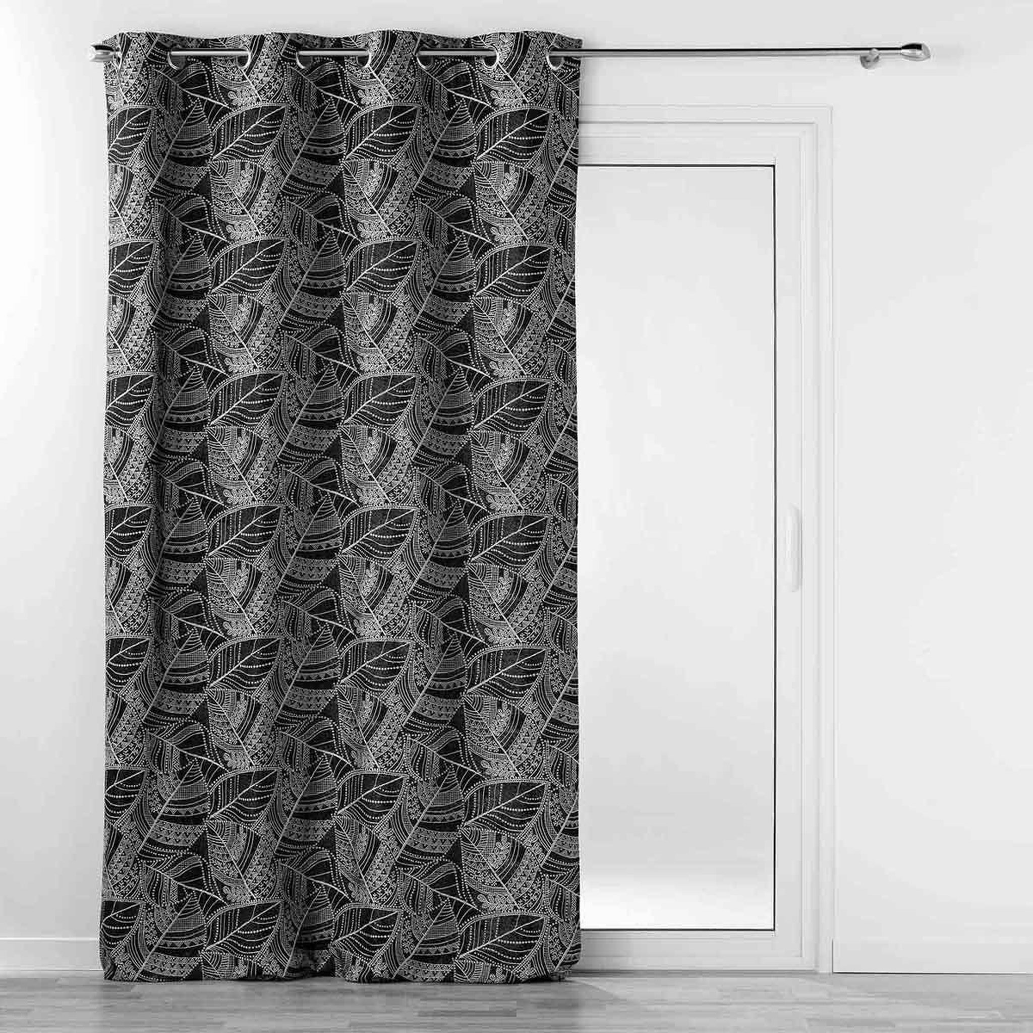Douceur d'Intérieur Rideau à œillets jacquard  floriss  140x260cm noir