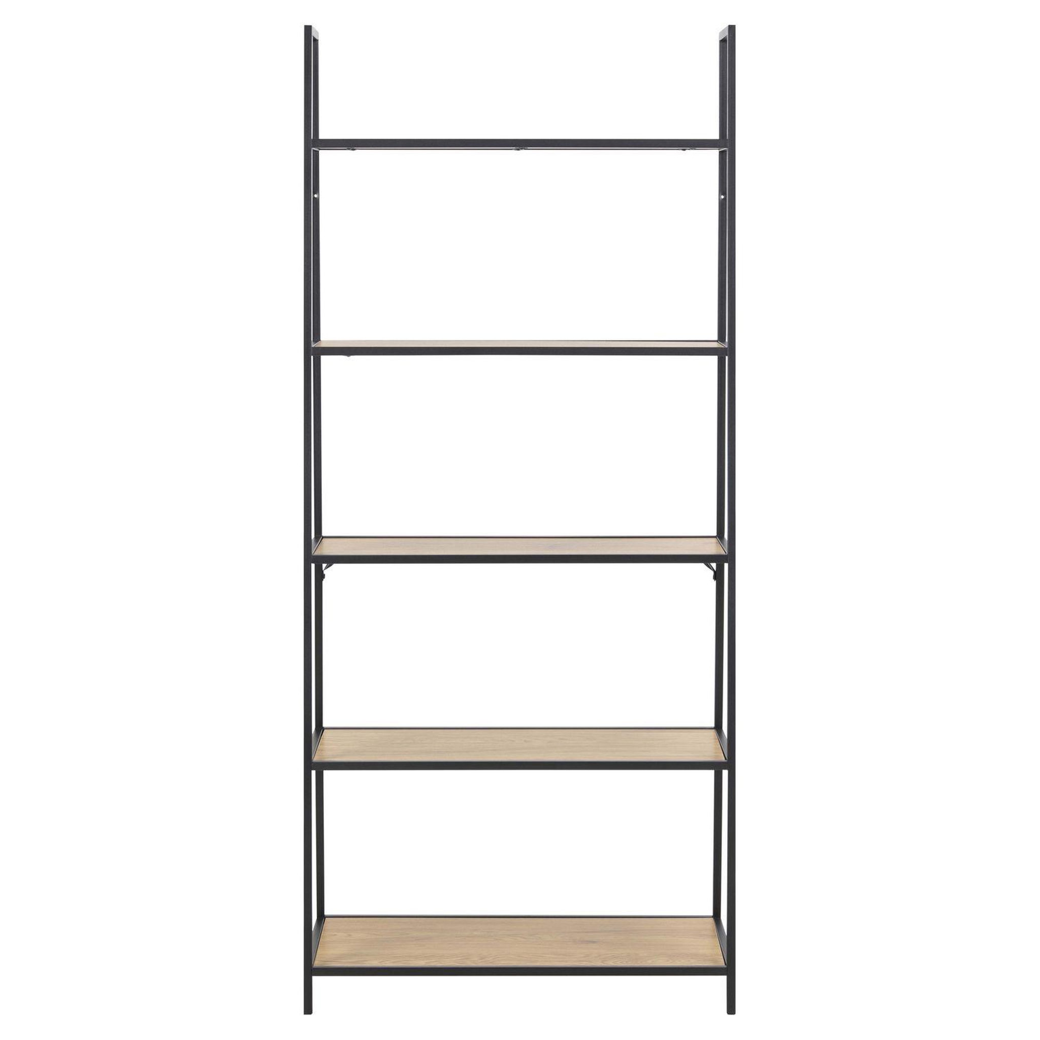 Voir la diapositive 3 : TOILINUX Bibliothèque asymétrique 4 niveaux en mdf et métal - beige et noir