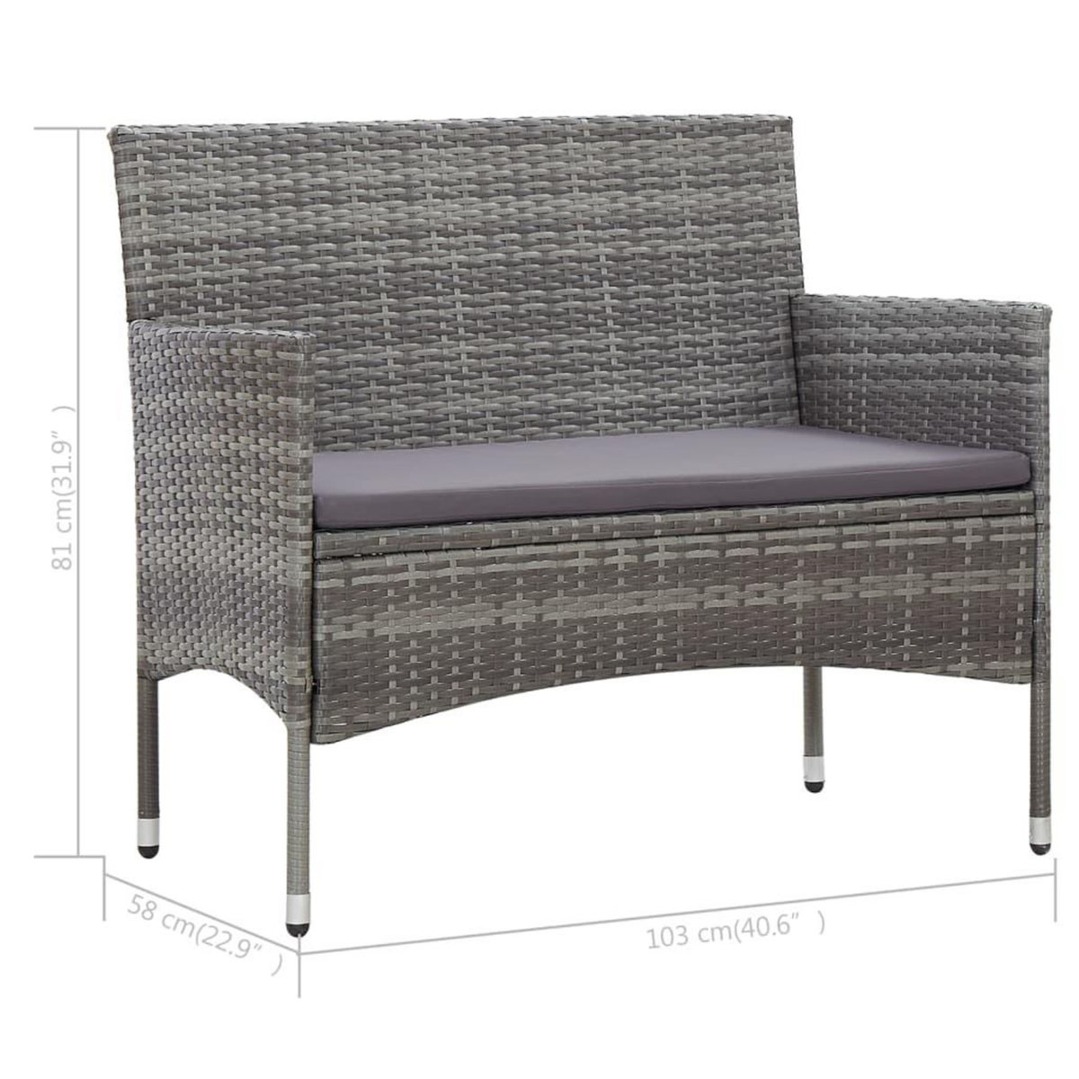 VIDAXL Salon de jardin 4 pcs avec coussins resine tressee gris
