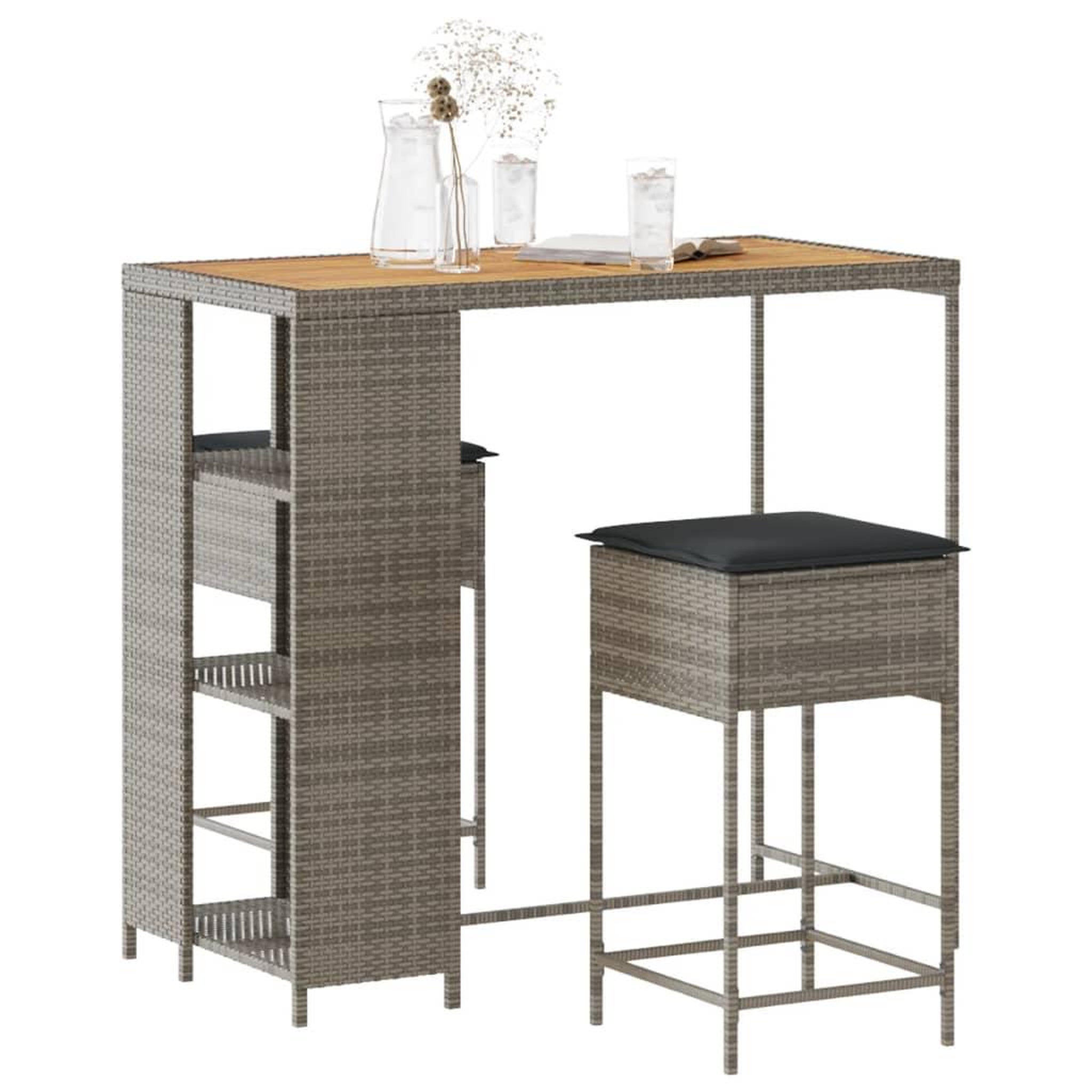 VIDAXL Ensemble de bar de jardin 3 pcs et coussins gris resine tressee