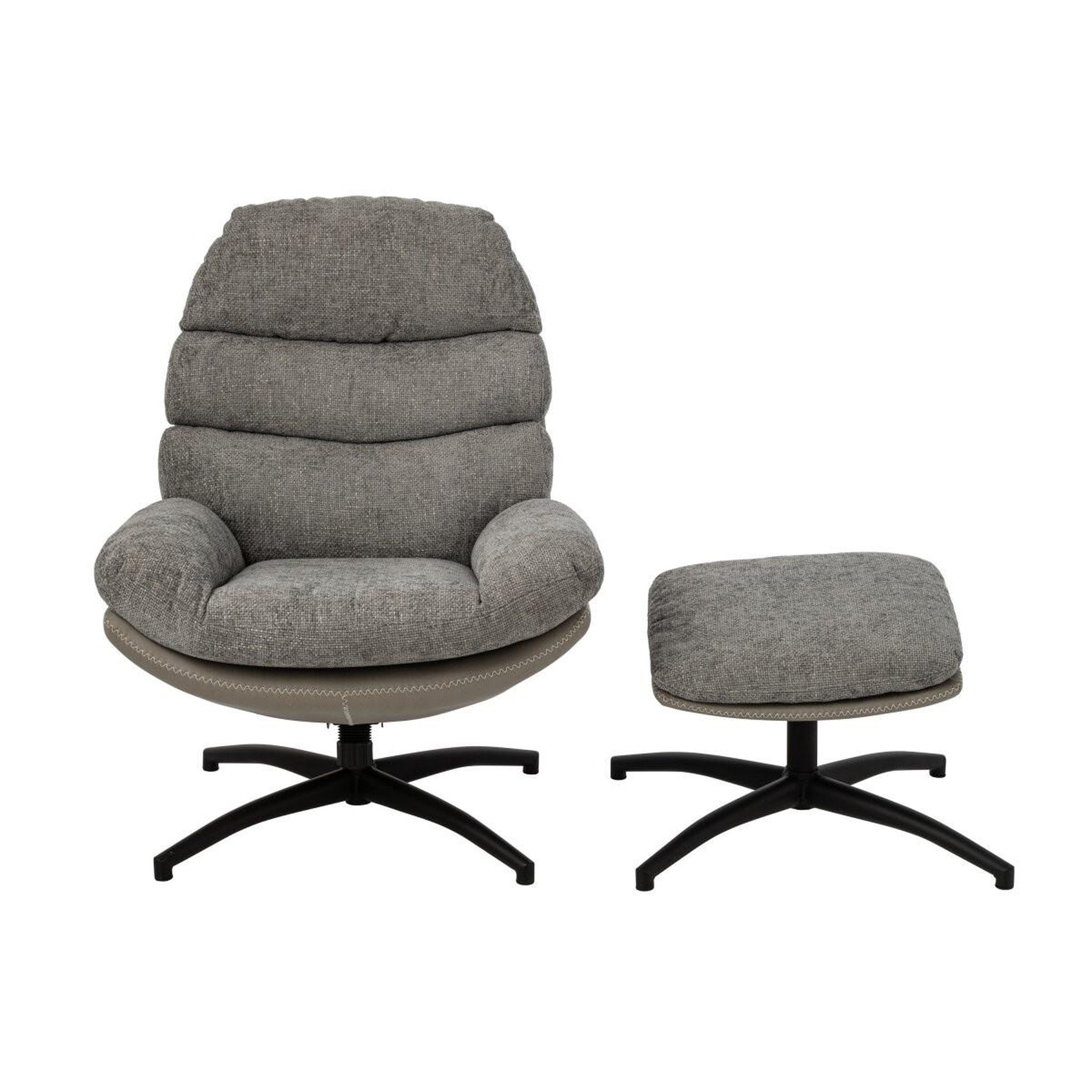 Voir la diapositive 3 : J-LINE Fauteuil avec pouf repose-pieds  vesna  102cm gris