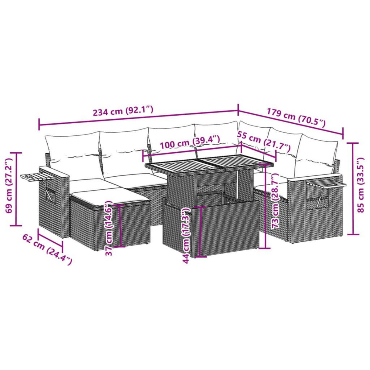 VIDAXL Salon de jardin avec coussins 8 pcs beige resine tressee