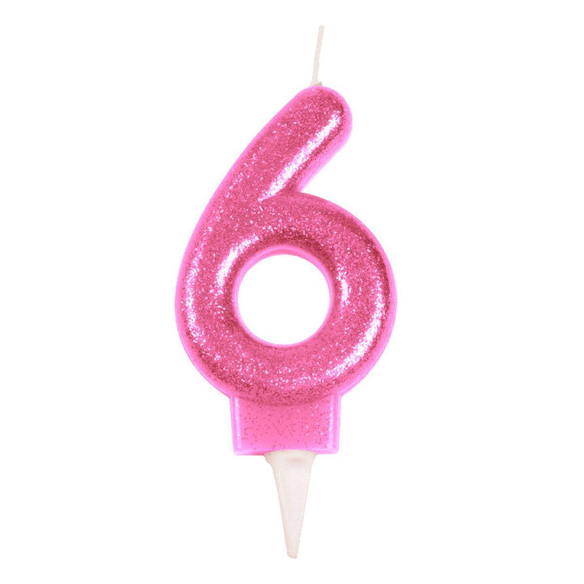 HOMEA Bougie d'Anniversaire Paillette  Chiffre 6  7cm Rose