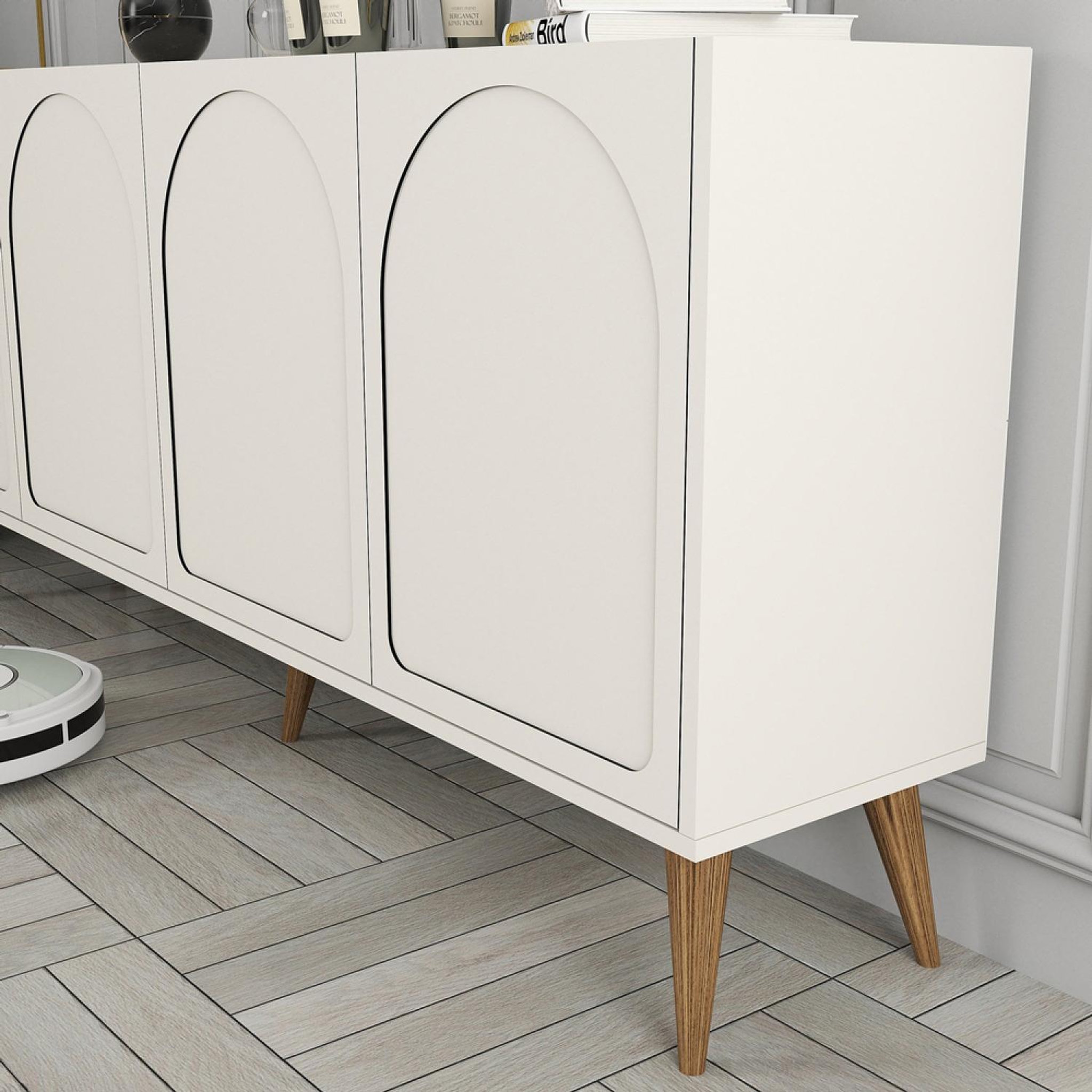 Voir la diapositive 6 : CONCEPT USINE Buffet 4 portes design arrondi crème 180x81cm lister